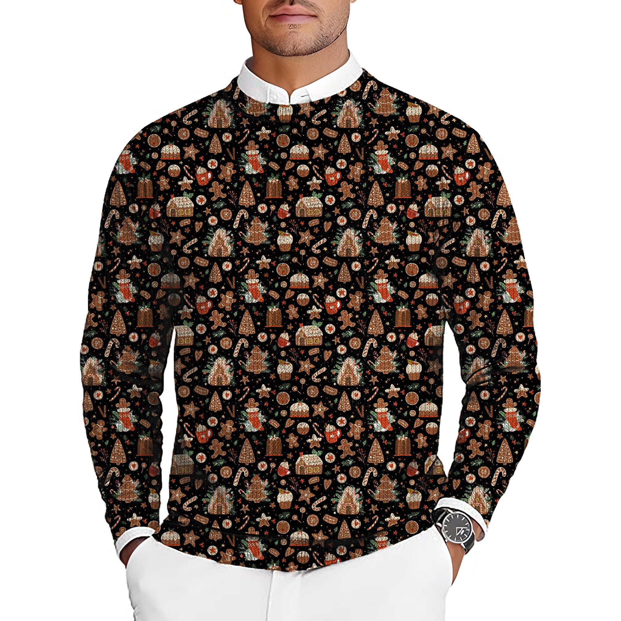 Black Christmas Candy House Men's Golf Crewneck Pullover Sweaters Ugly Sweater