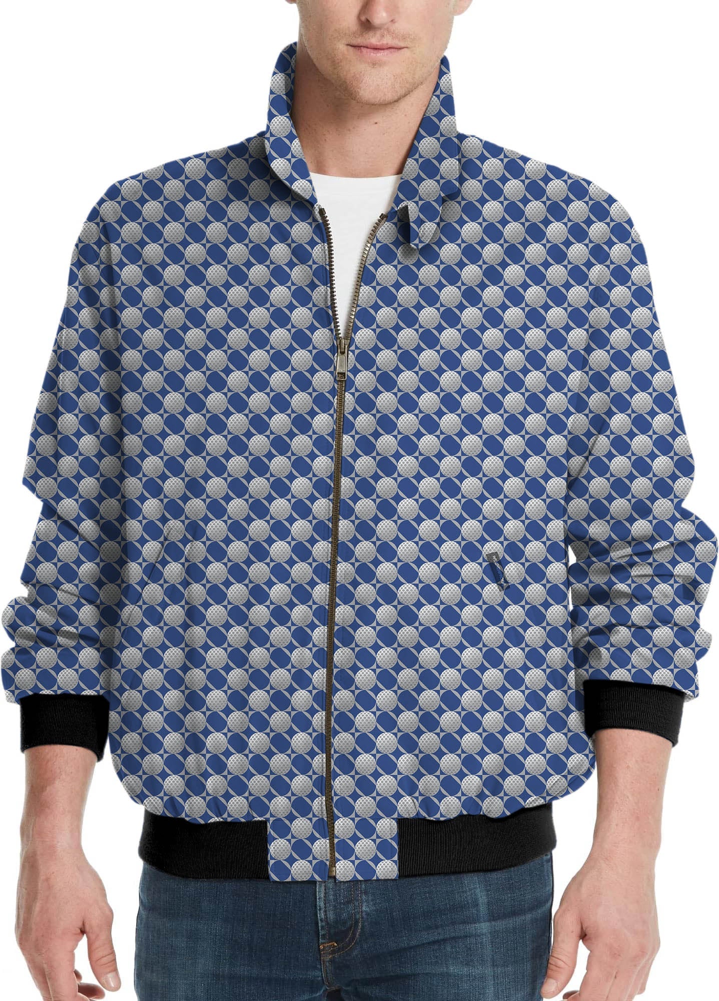 men's blue golf ball patterned windbreaker light jacket limited edition