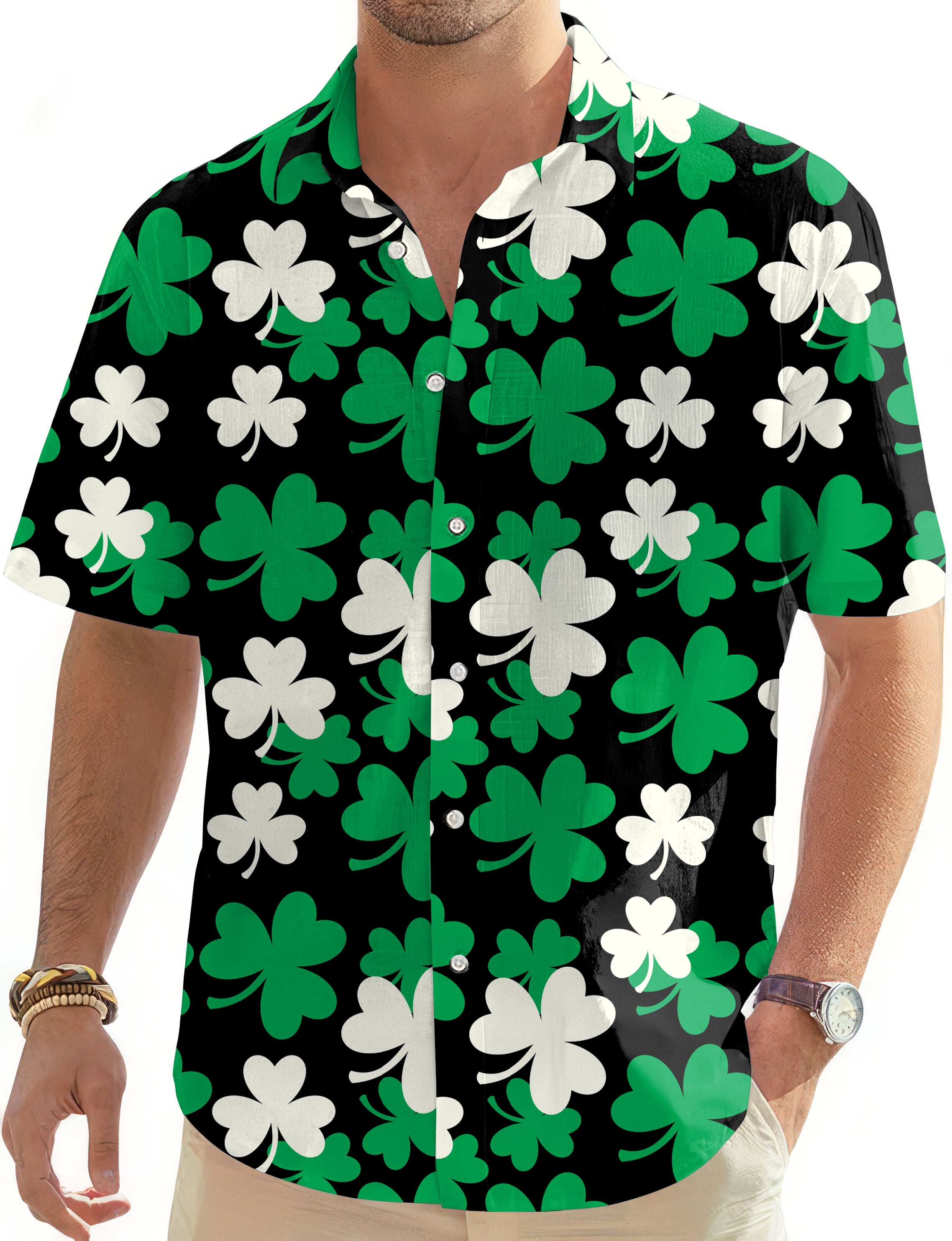 Leaf clover St. Patrick's Day-Men's Golf Hawaiian Shirts Button Down Shirt