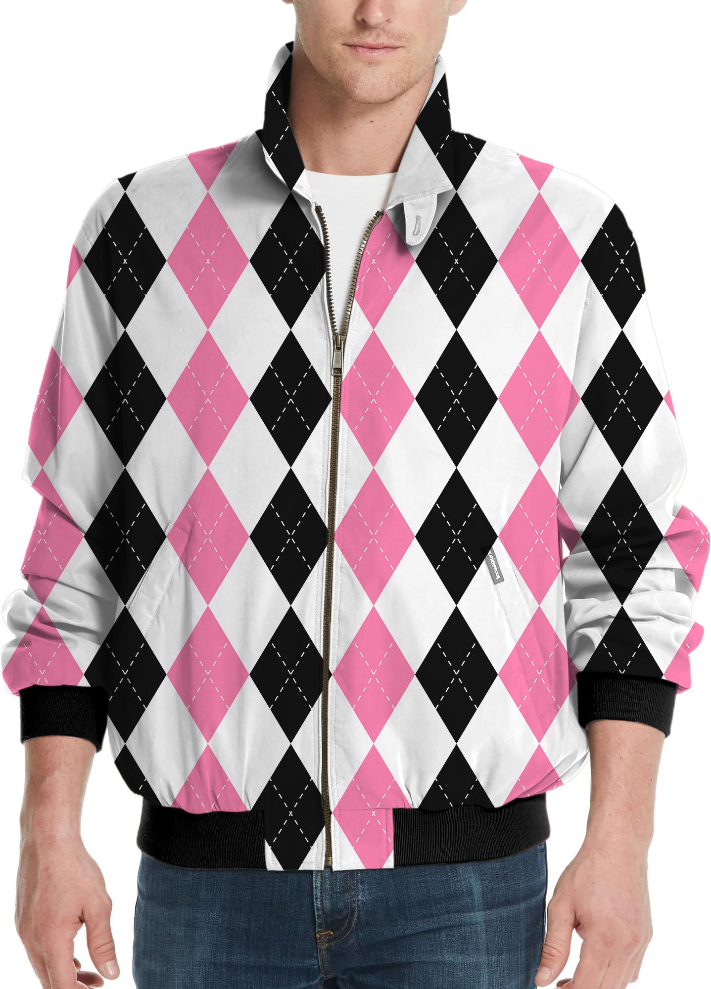 pink black argyle-Men's Golf Windbreaker Light Jacket