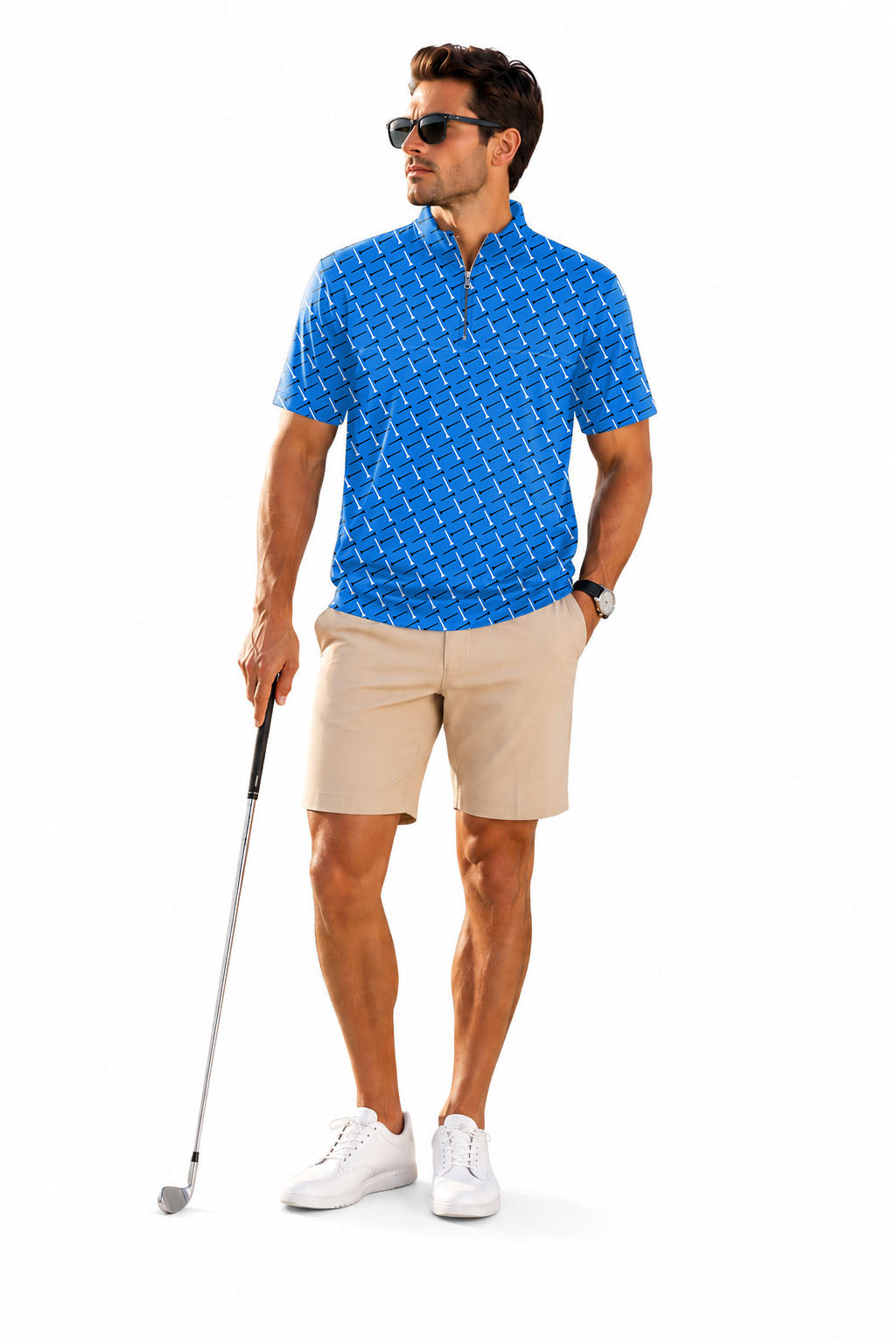 Men's Short Sleeve Quarter Zip Golf Pullover Black And White Nails Custom The Background Color Embroidery