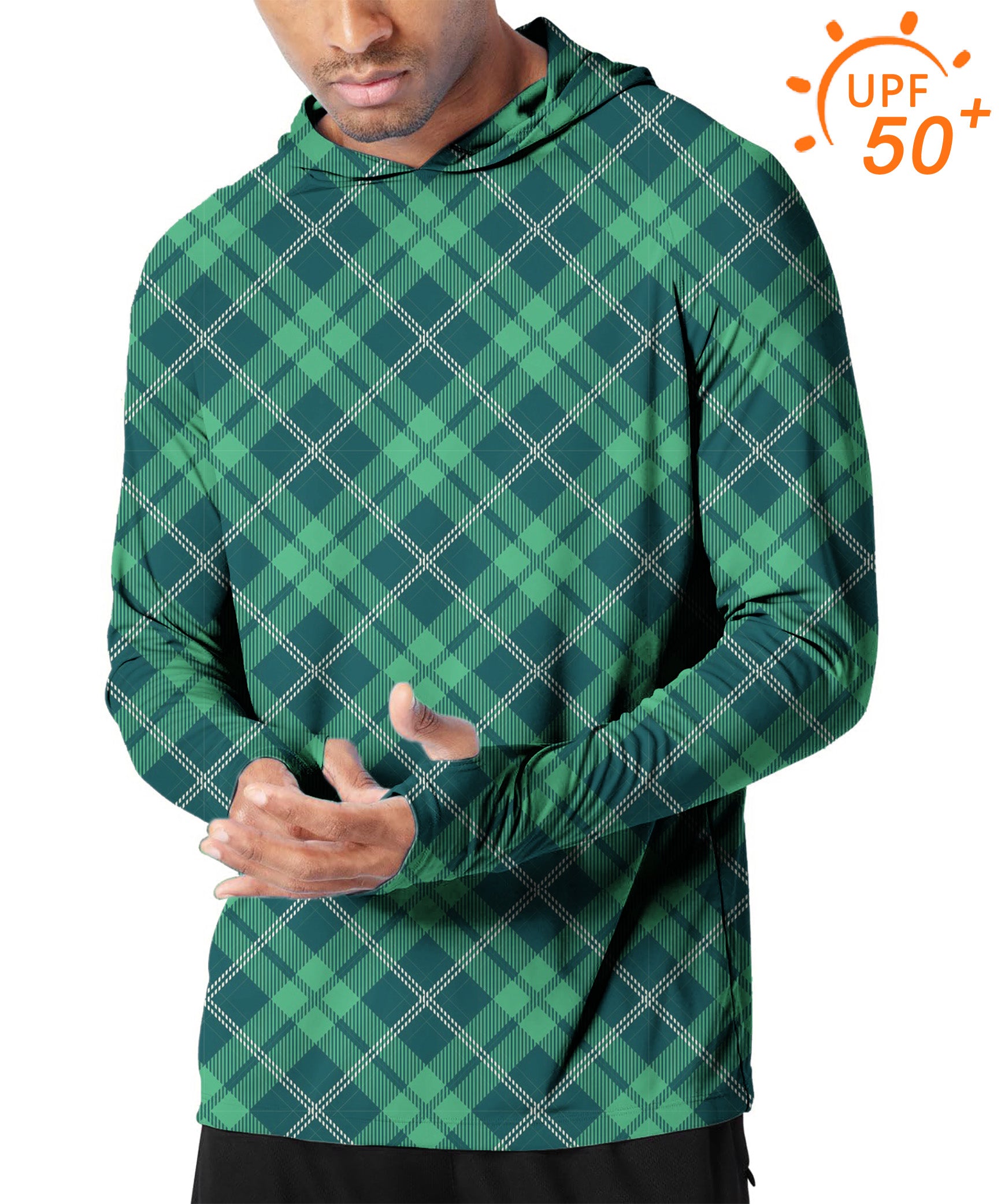 Men's Outdoor Green grid Golf Sun Protection Slim Fit hoodies