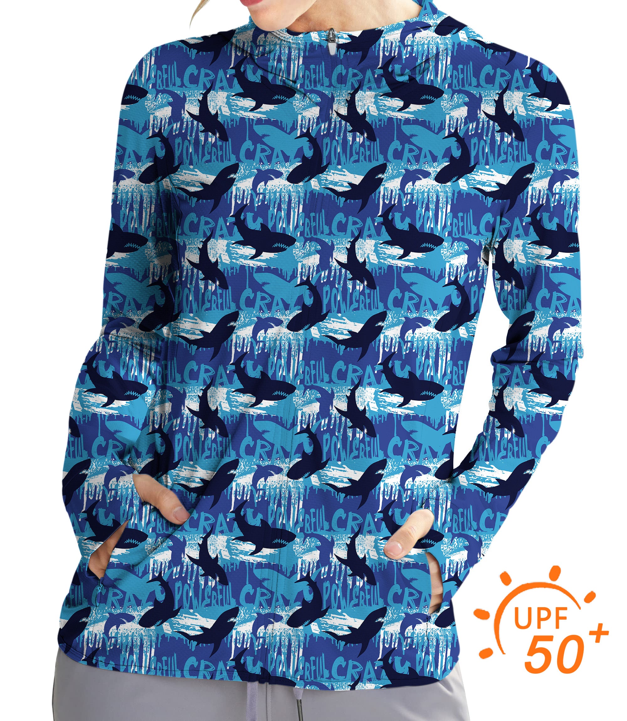 Women's Outdoor blue shark Golf Sun Protection Slim Fit zip hoodies