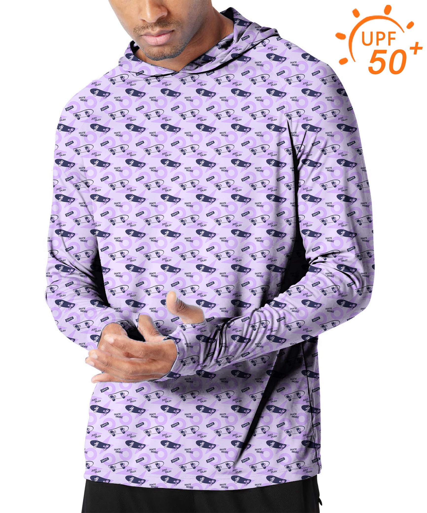 Men's outdoor slim fit purple hoodie with UPF 50+ sun protection and thumb holes for golf and active wear