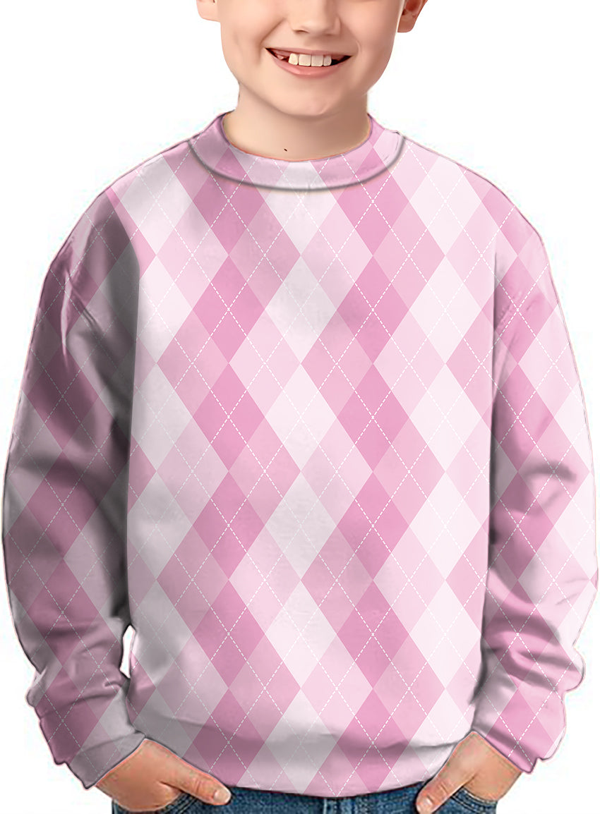 pink Argyle Crewneck Pullover Kids Ugly Sweater