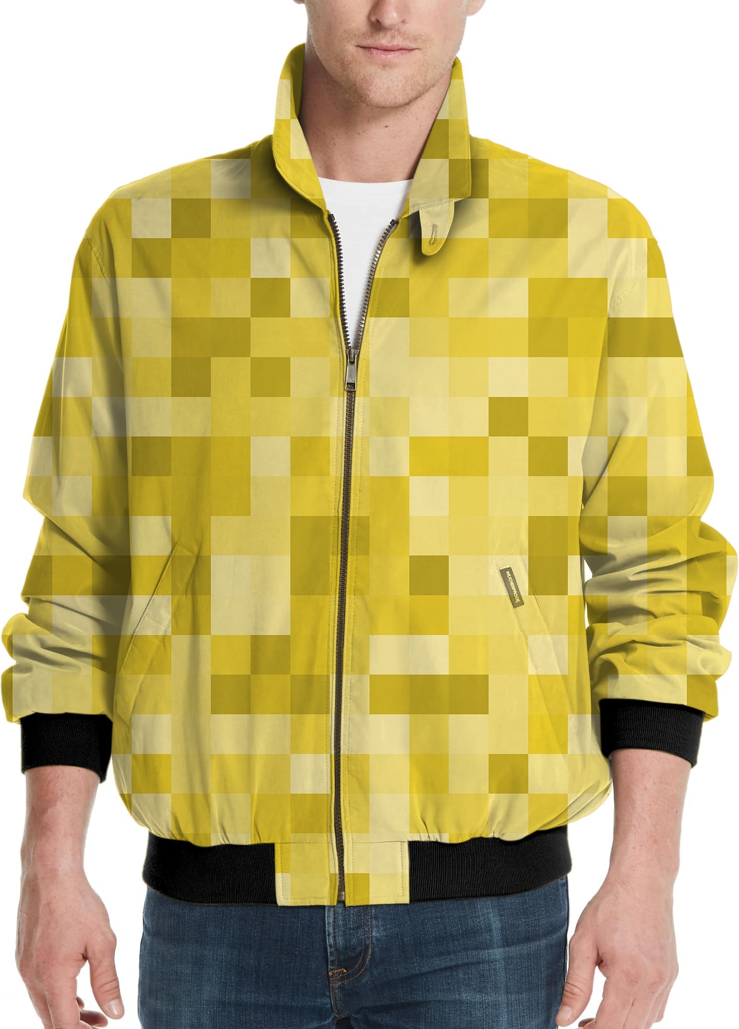 Yellow Pixel Big Men's Golf Windbreaker light jacket with pixelated design and front zipper