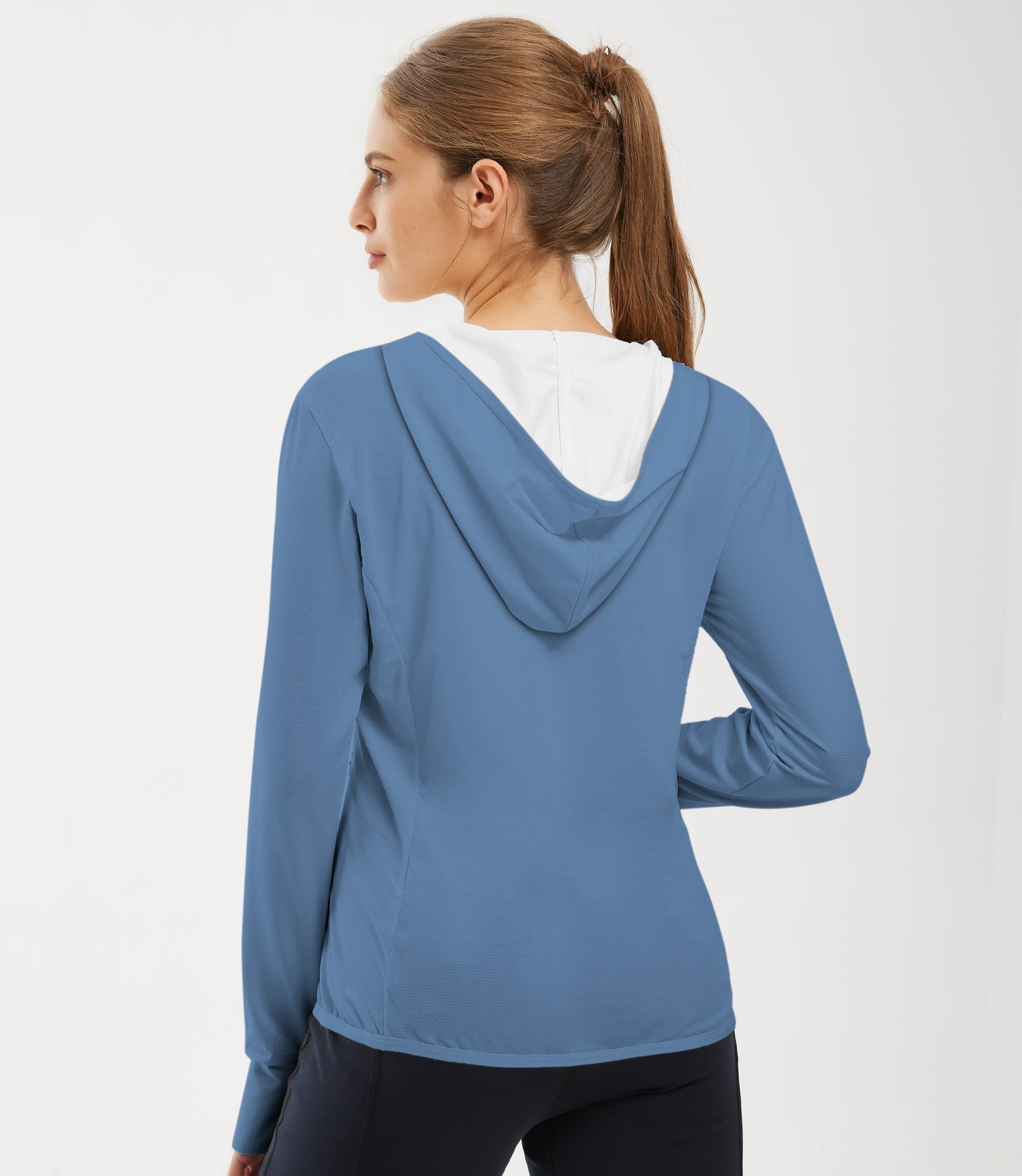 Women's outdoor slim fit blue zip hoodie with sun protection for golf and outdoor activities