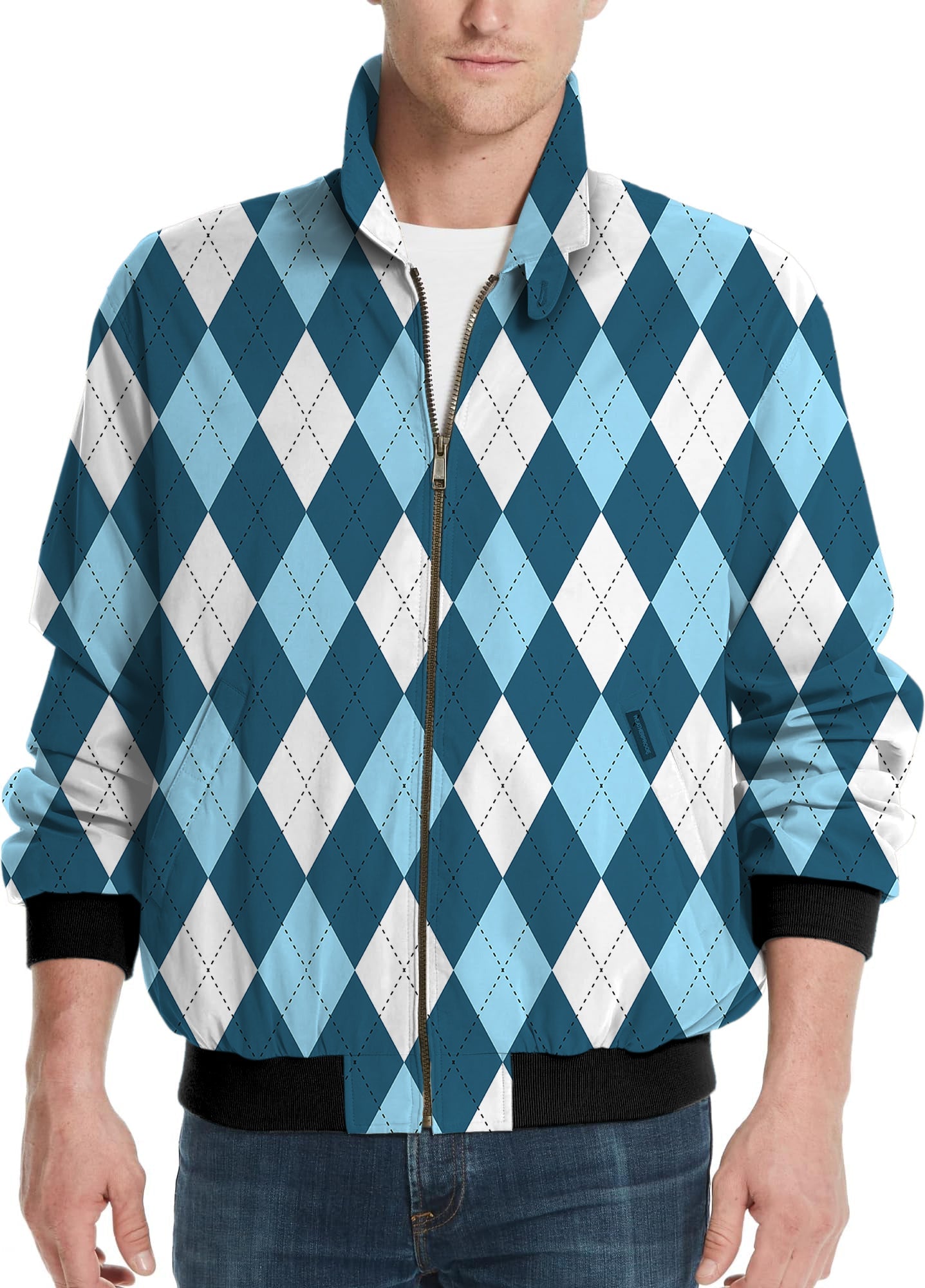 diamond moderate blue men's golf windbreaker jacket with argyle pattern