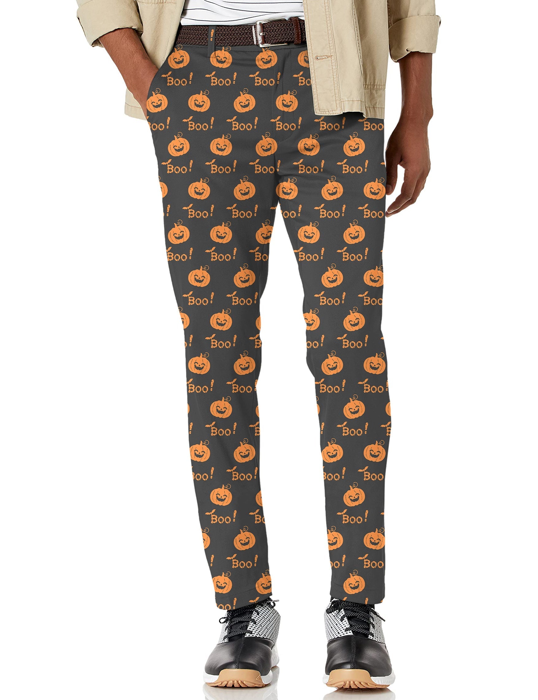 Men's Halloween Boo Pumpkin stretch golf pants with moisture-wicking fabric and active waistband