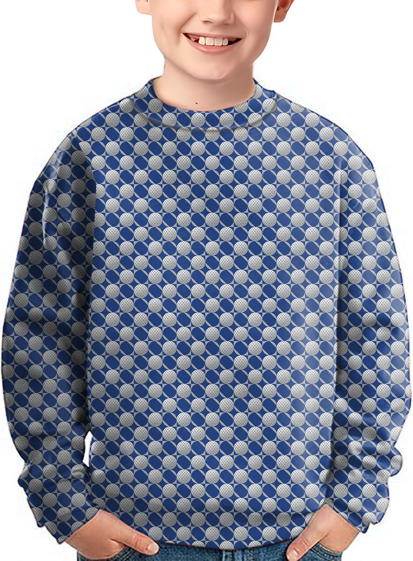kids crewneck pullover with blue golf ball pattern limited edition sweater