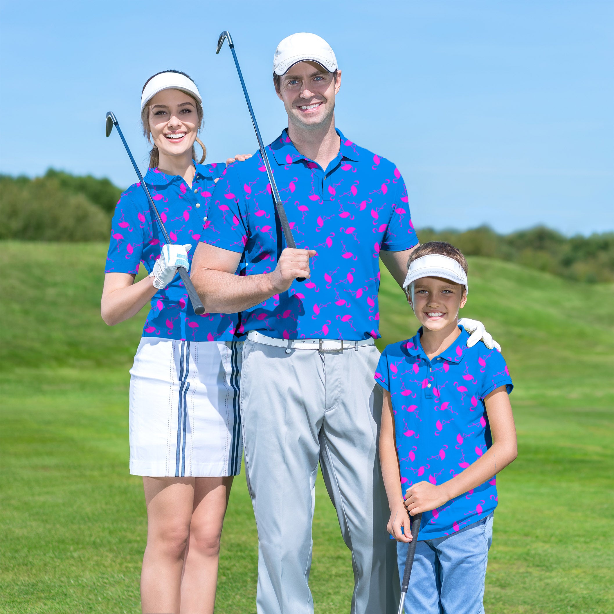 Golf Polo Family set Blue flamingo
