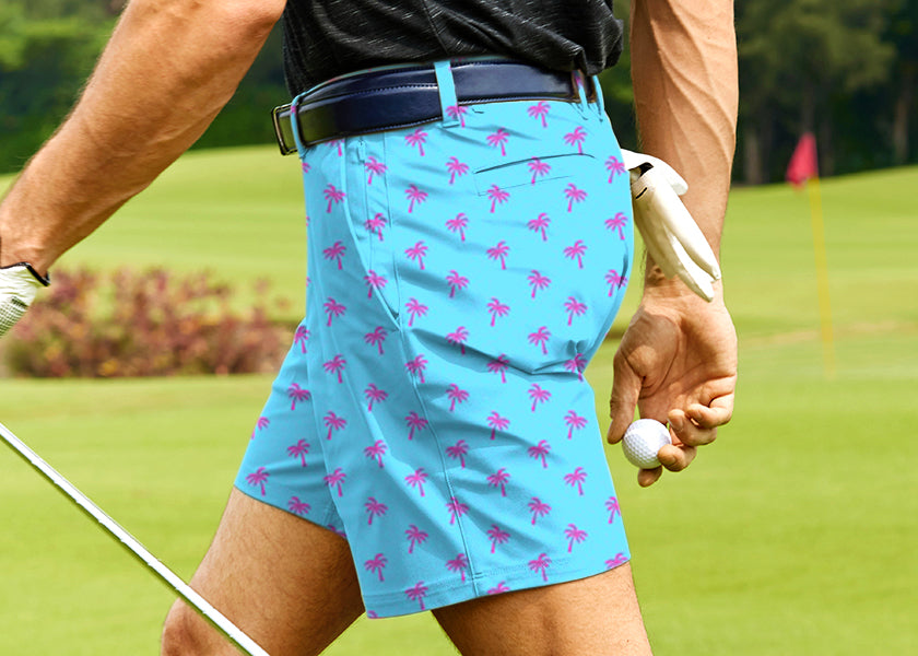 Men Pink Palm Trees Golf Shorts