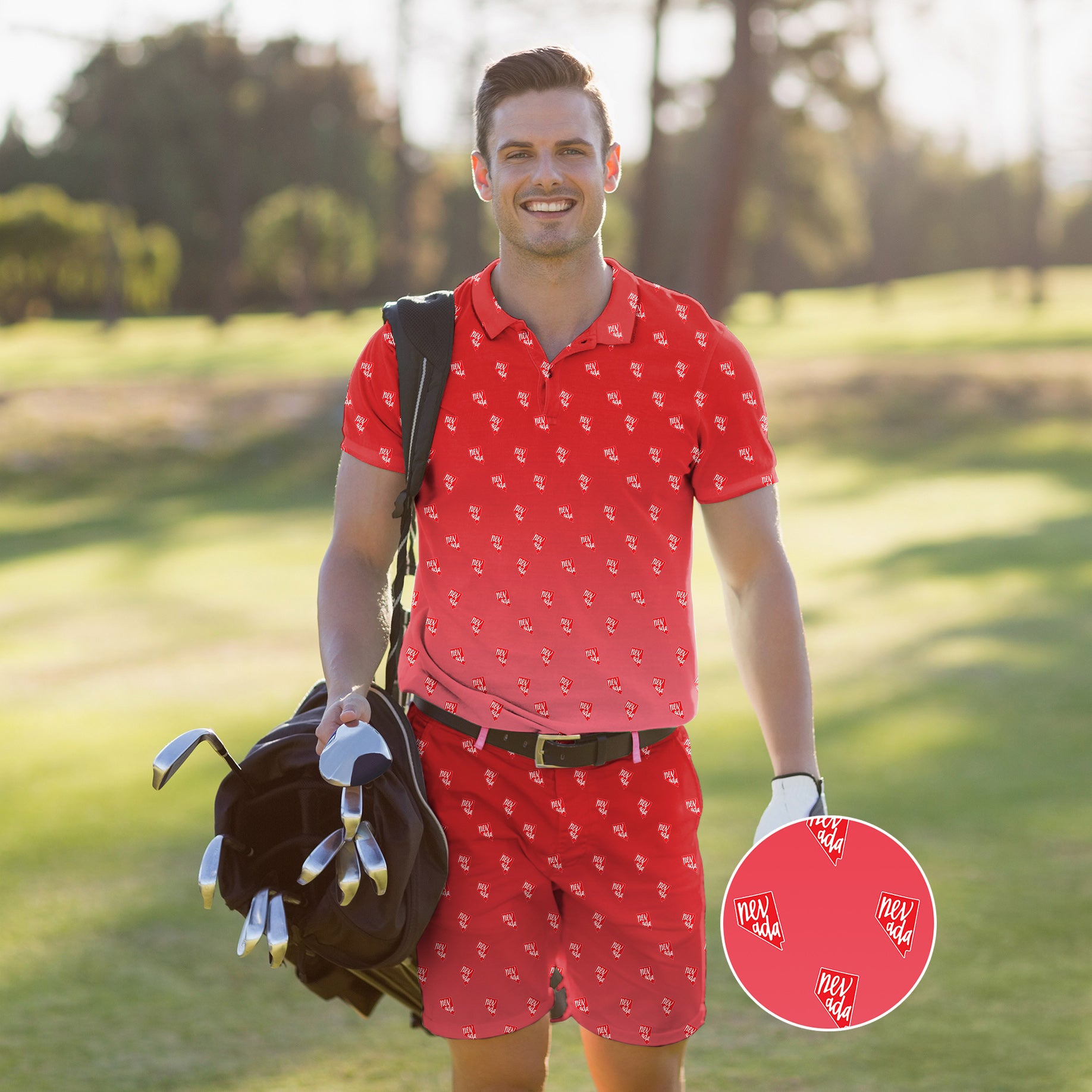 Men's Golf Set Polo+Shorts Red Nevada