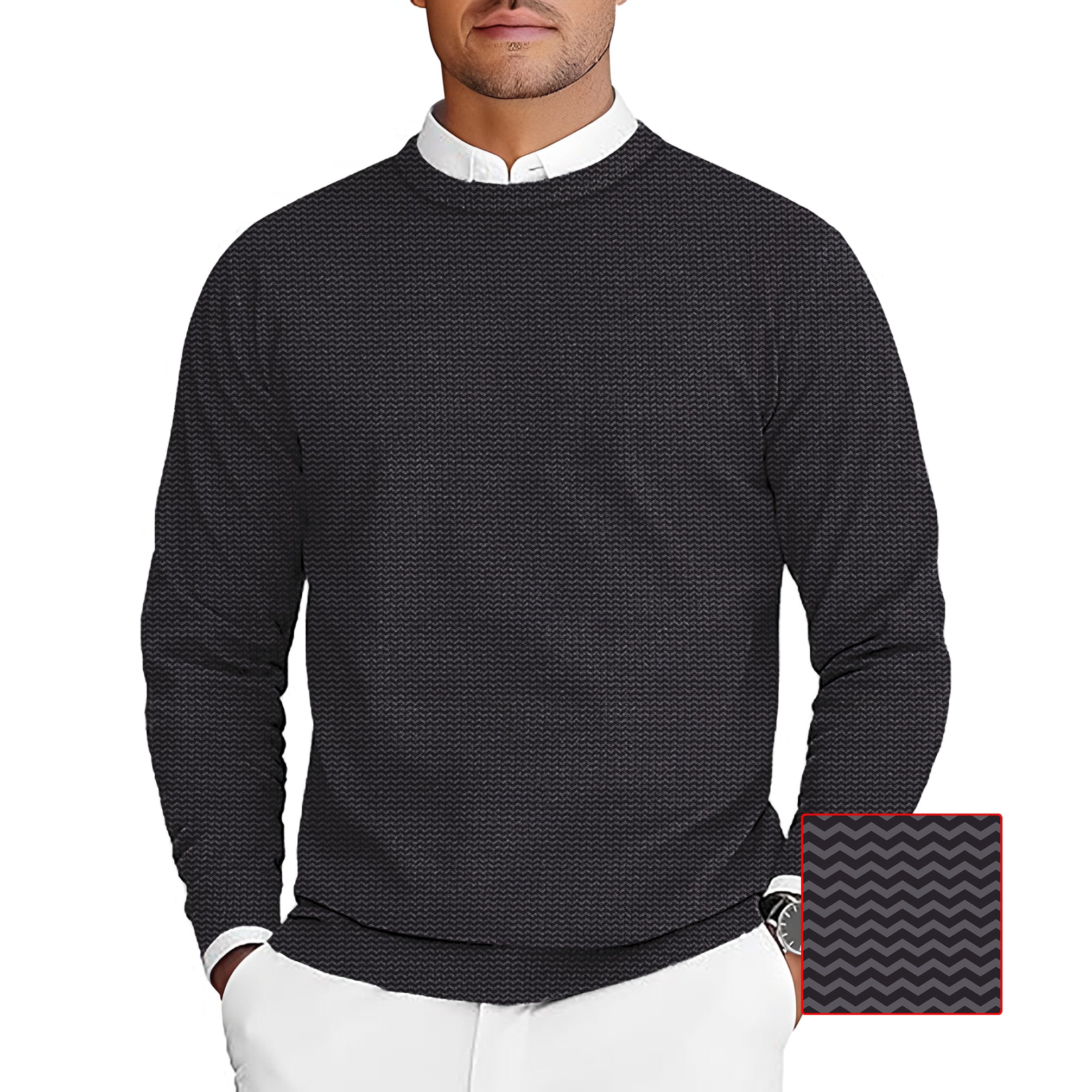 Brown Waves Men's golf crewneck pullover sweater with wave pattern
