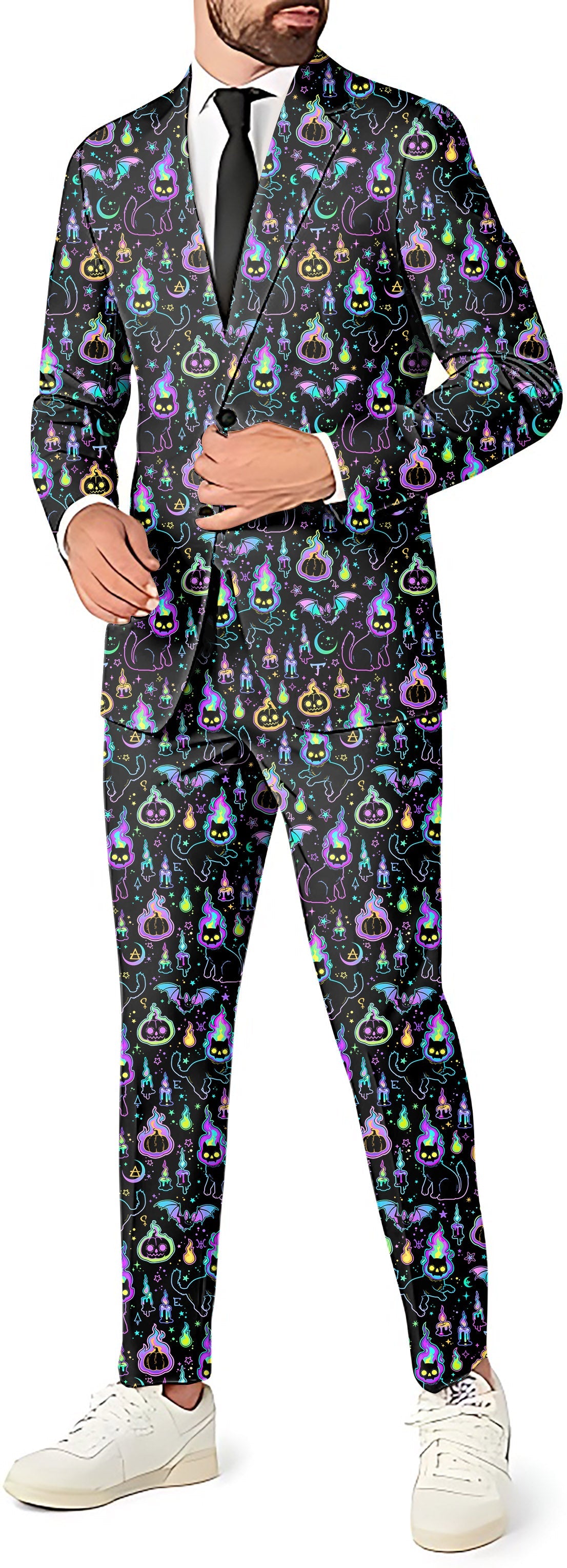 Men's Halloween Ghost Pumpkin themed blazer and pants suit set for party costume