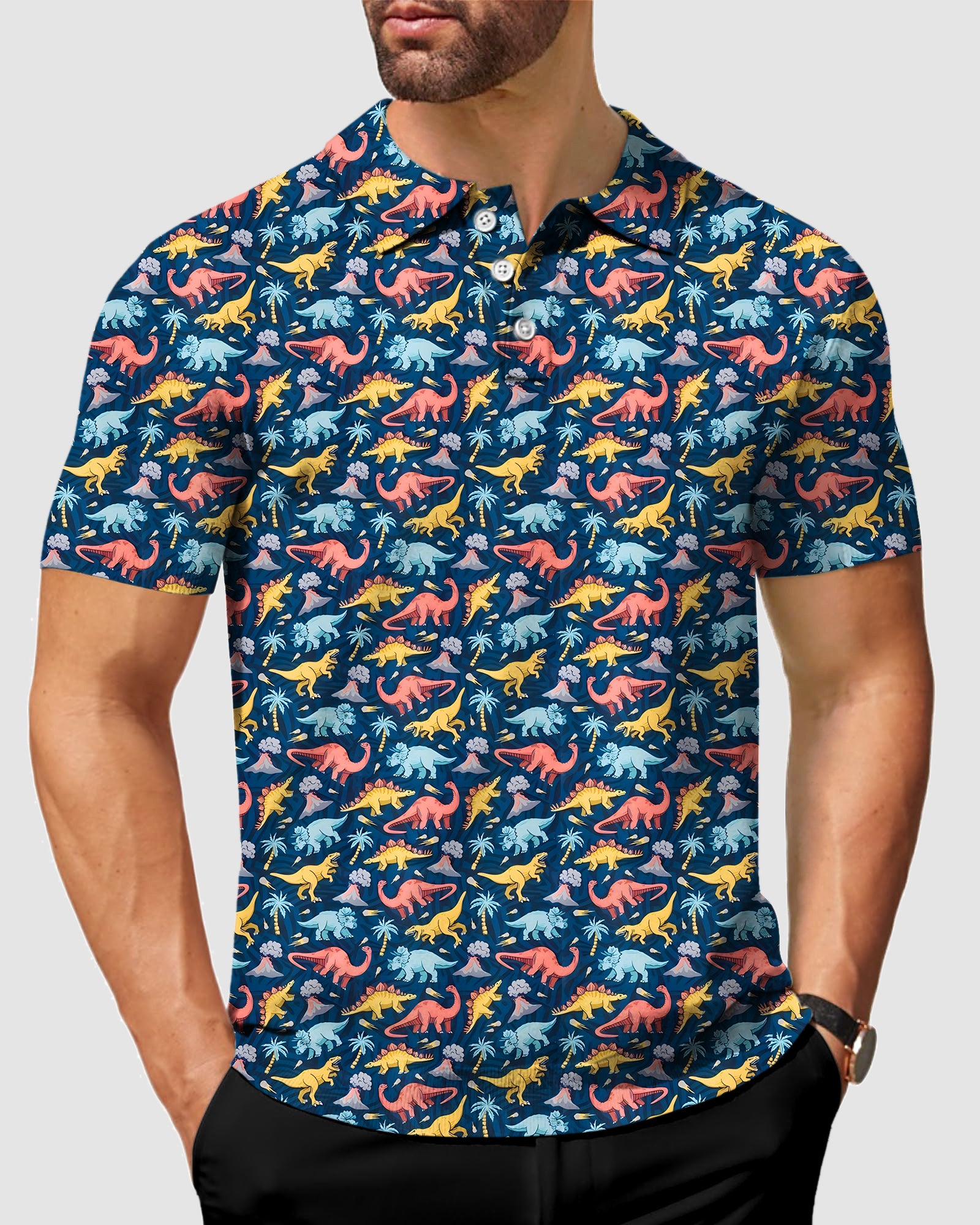 Dinosaur T-rex Graffiti Print Men's Golf Shirts