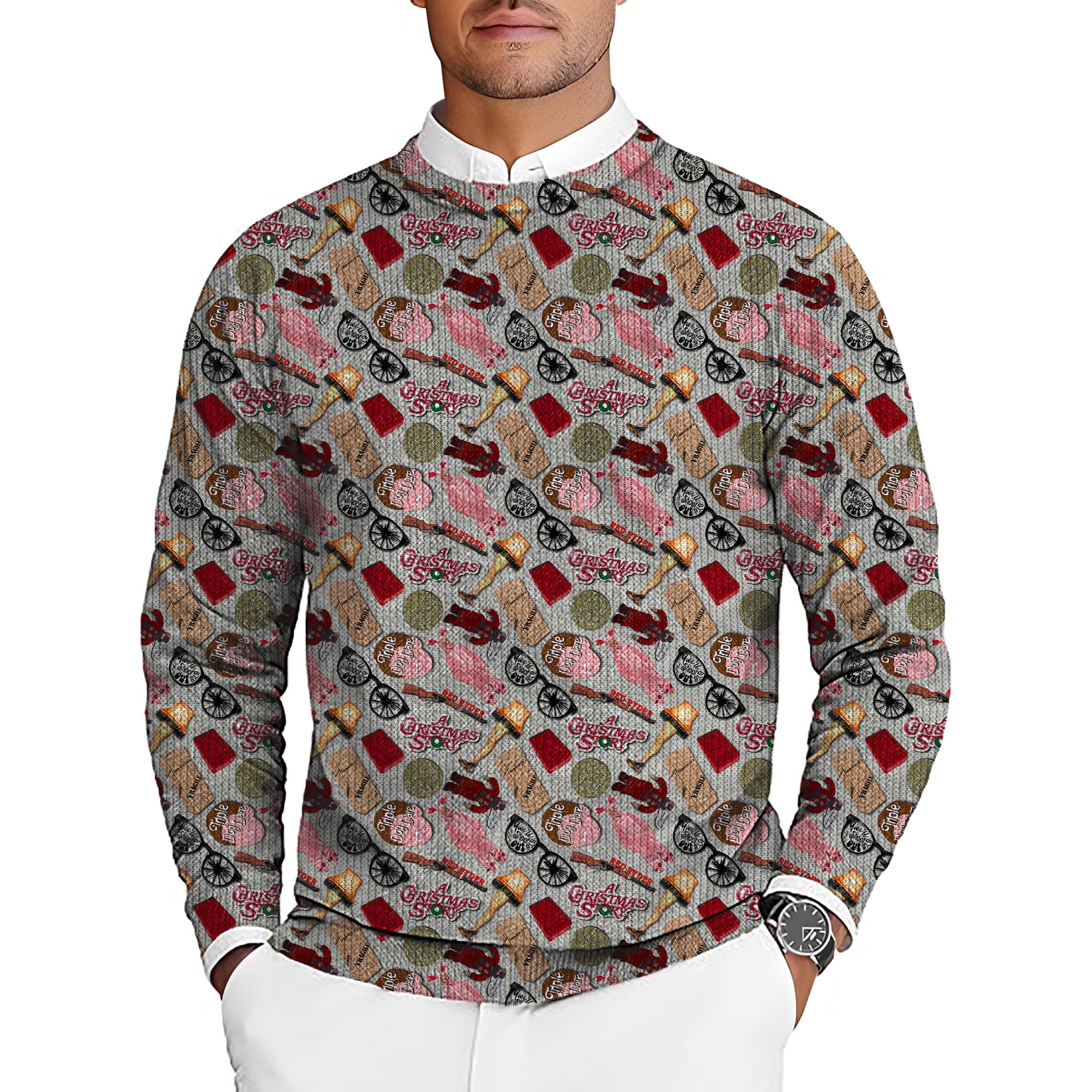 Christmas Story Men's Golf Crewneck Pullover Sweaters Ugly Sweater