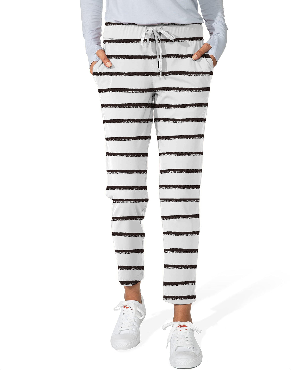 Black and white crayon-style stripes Women's 7/8 Stretch Ankle Golf Pants