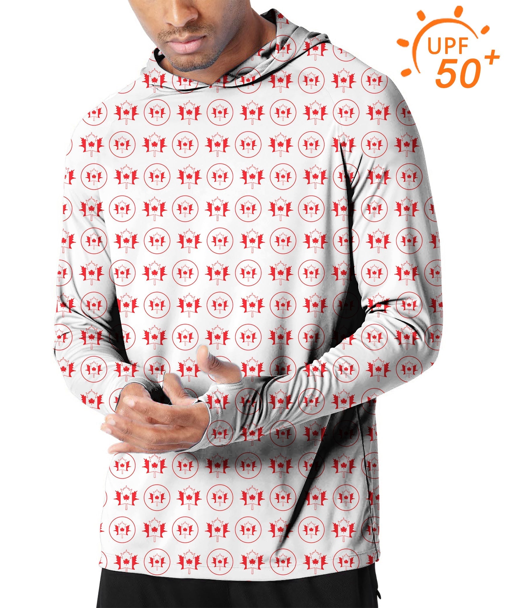 Men's Outdoor Circle Canada maple leaves print slim fit hoodie with UPF 50+ sun protection