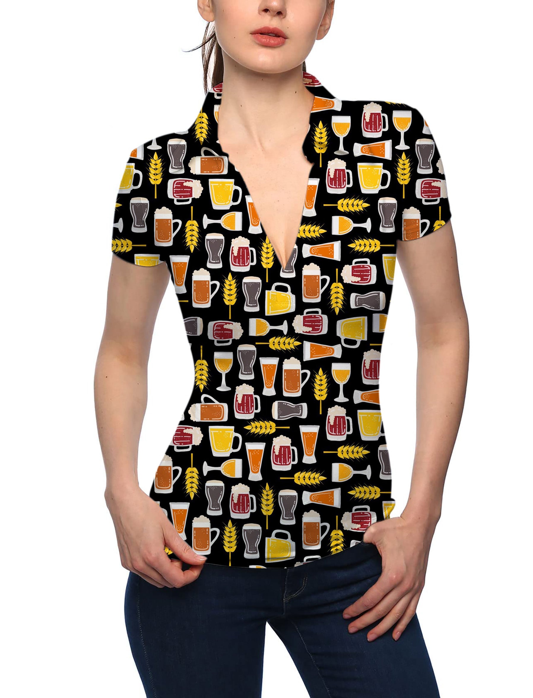 Women's Fall Brewskis V Neck Golf Polo