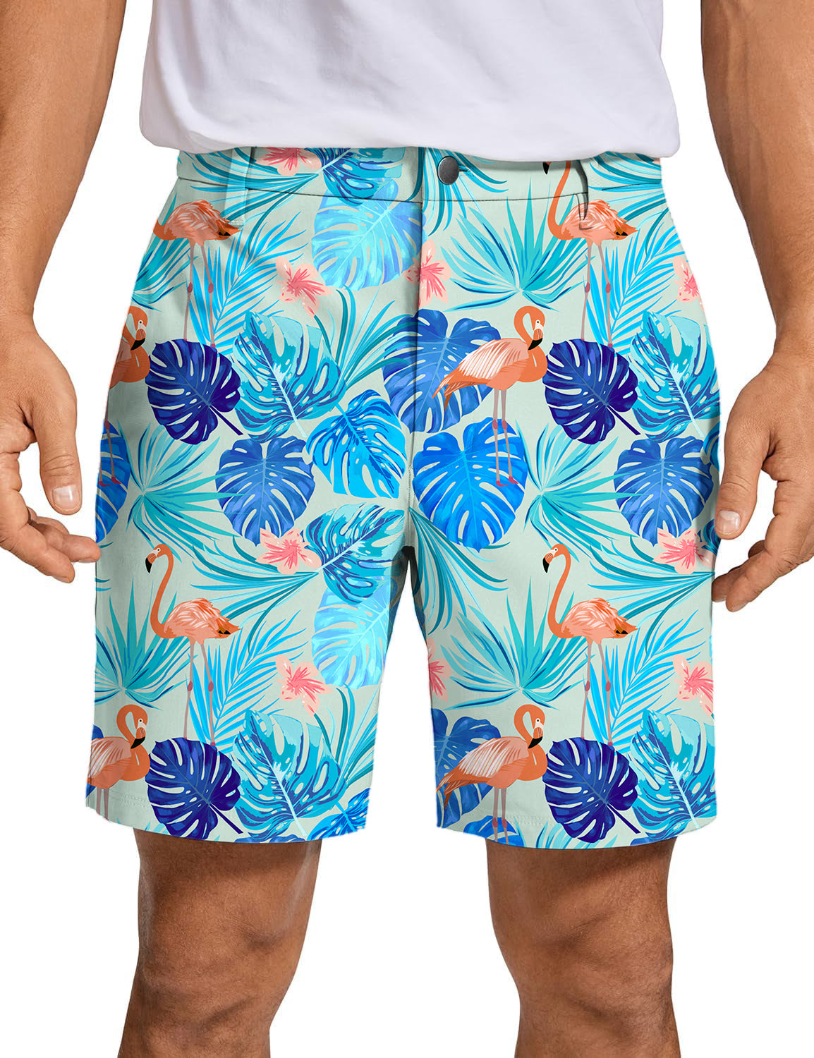Men's Blue tropical flower flamingo Golf Shorts