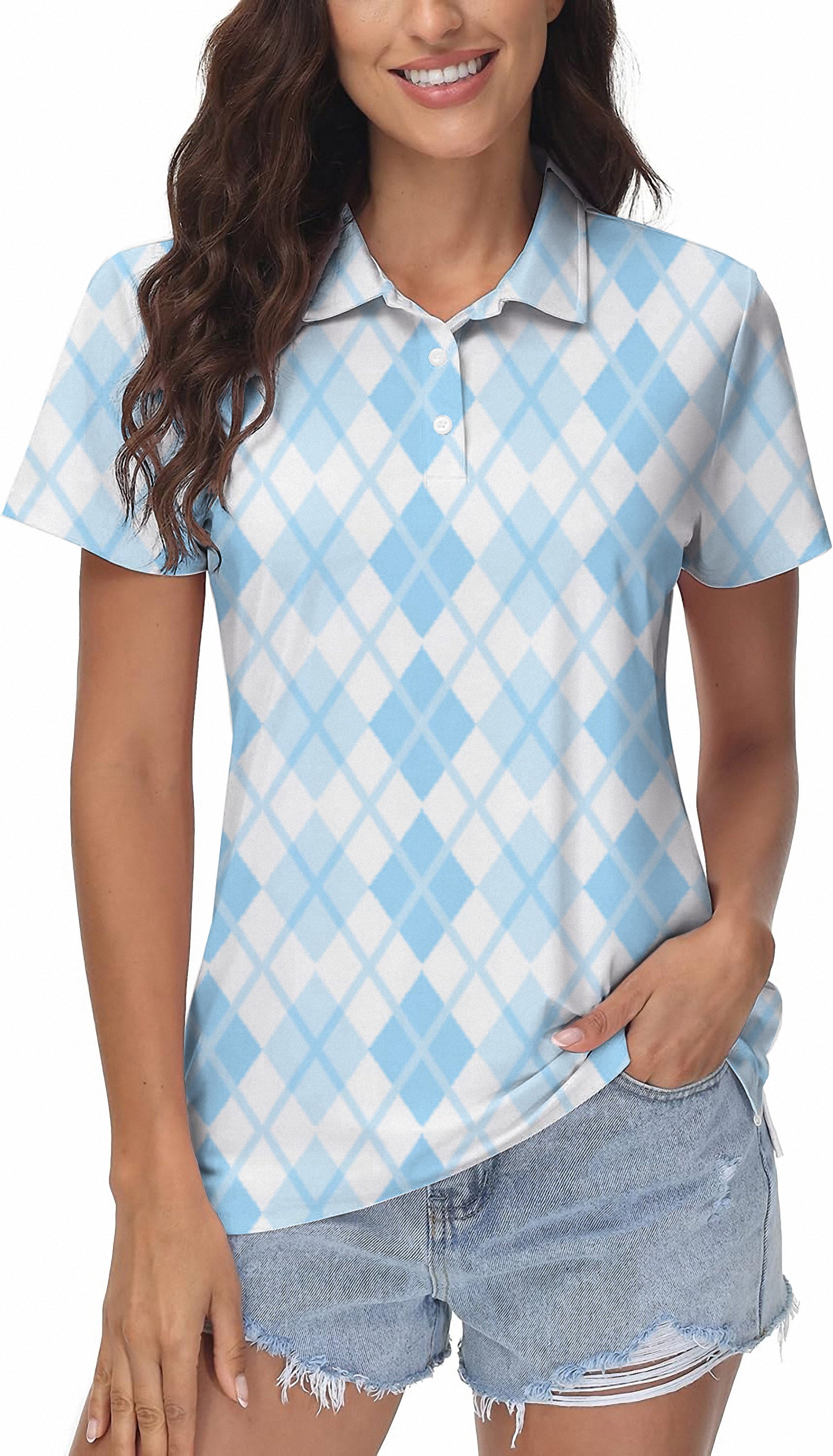 Argyle bule grid Women's Golf Polo