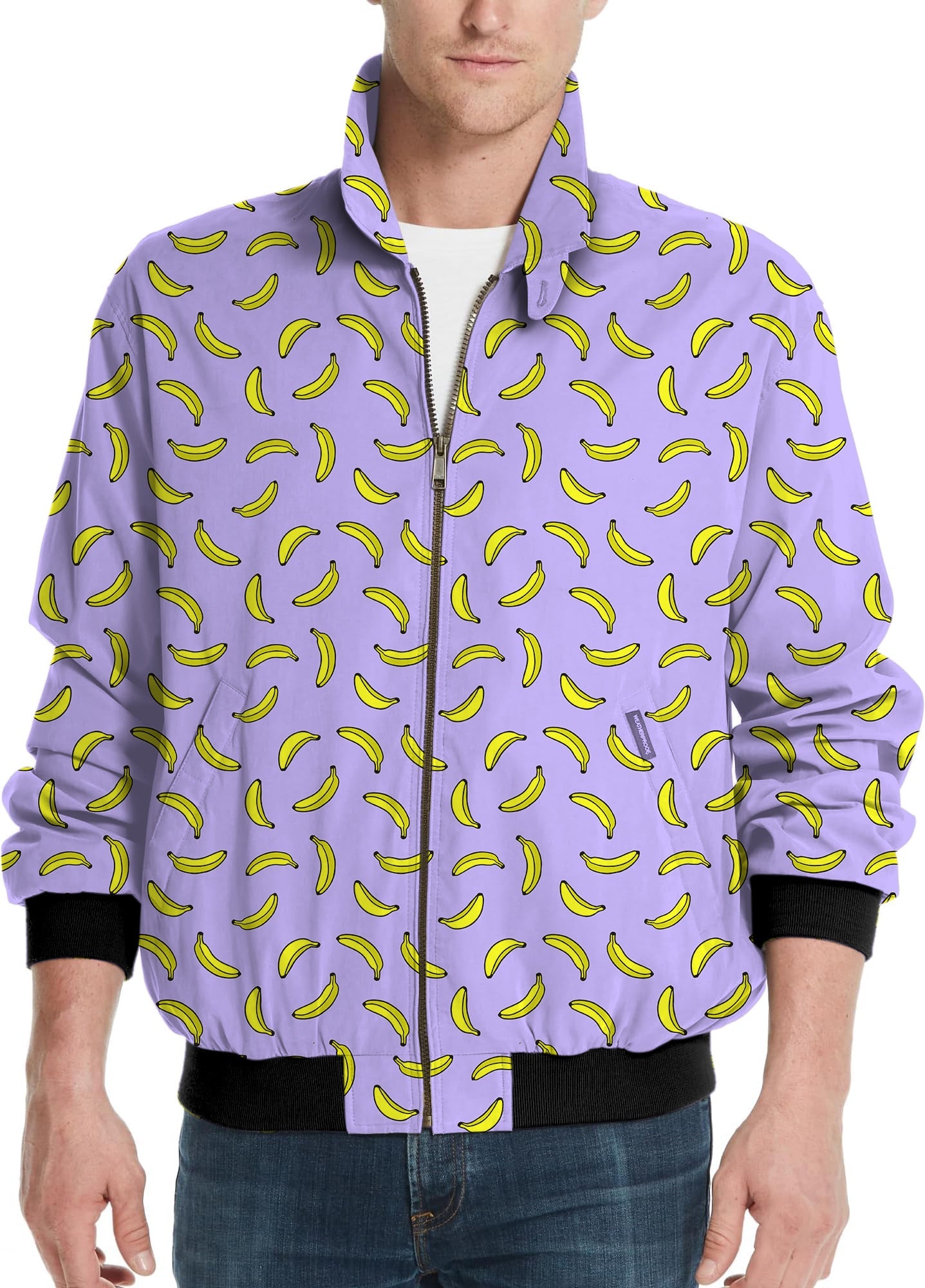 Taro Purple Banana men's golf windbreaker jacket with banana print on purple background