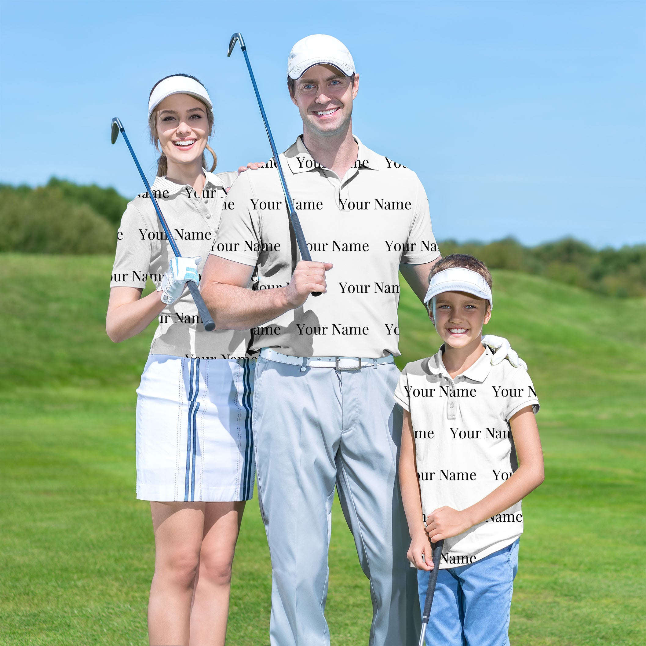 Custom name white Golf Polo Men Women youth family set