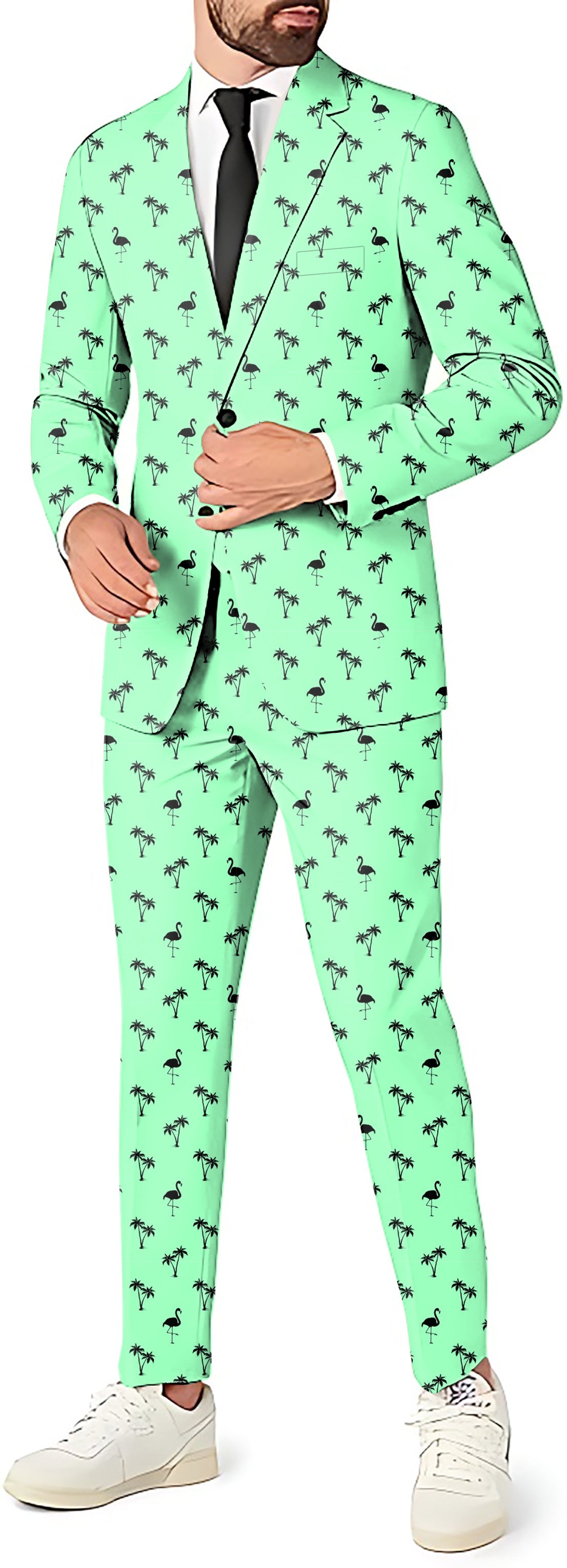 Mint Mingo Men's mint green blazer and pants party suit with palm tree print