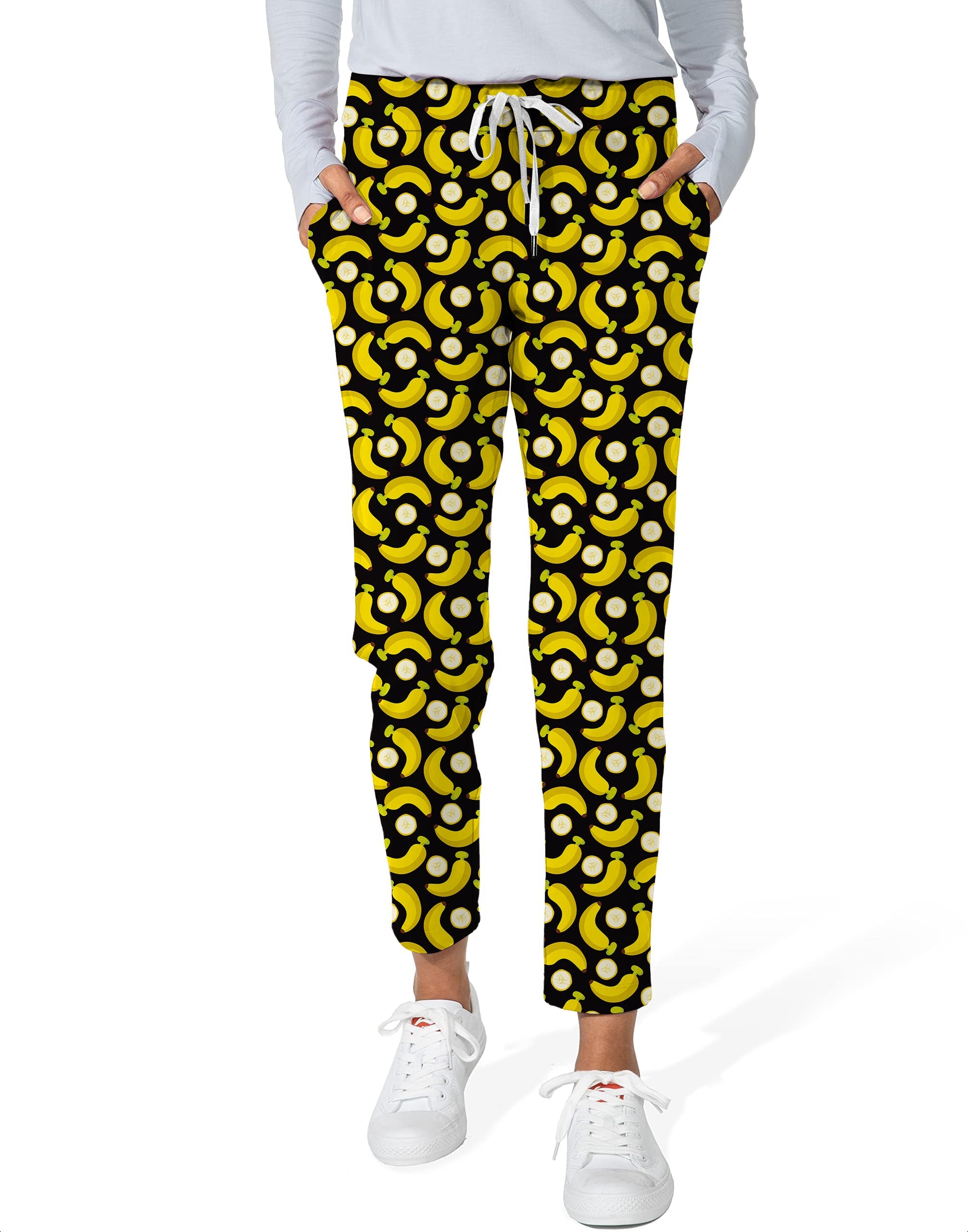 Women's 7/8 ankle golf pants with Halloween bananas and banana peels pattern