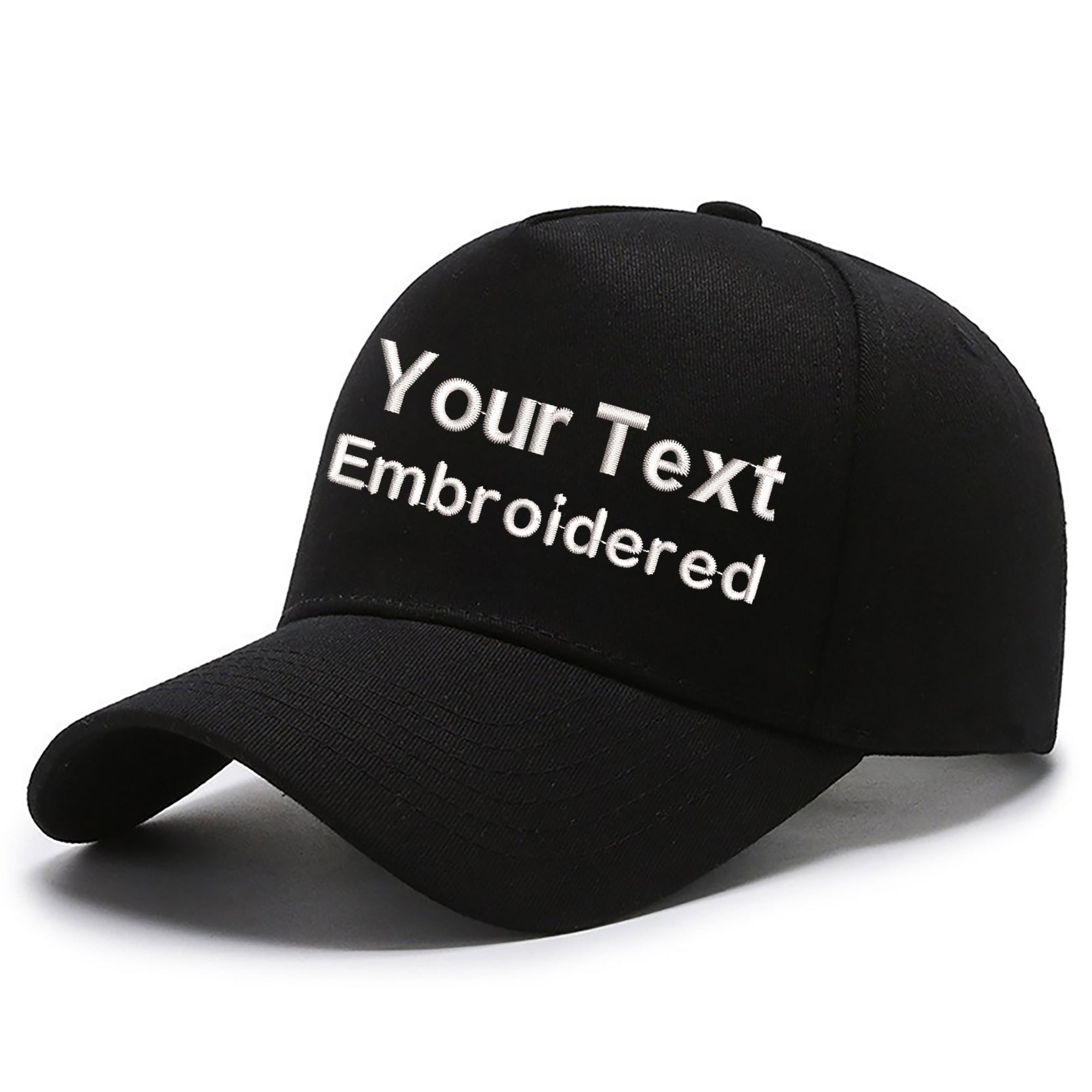 Customized black men golf adjustable snapback cap with embroidered text and curved brim for sun protection