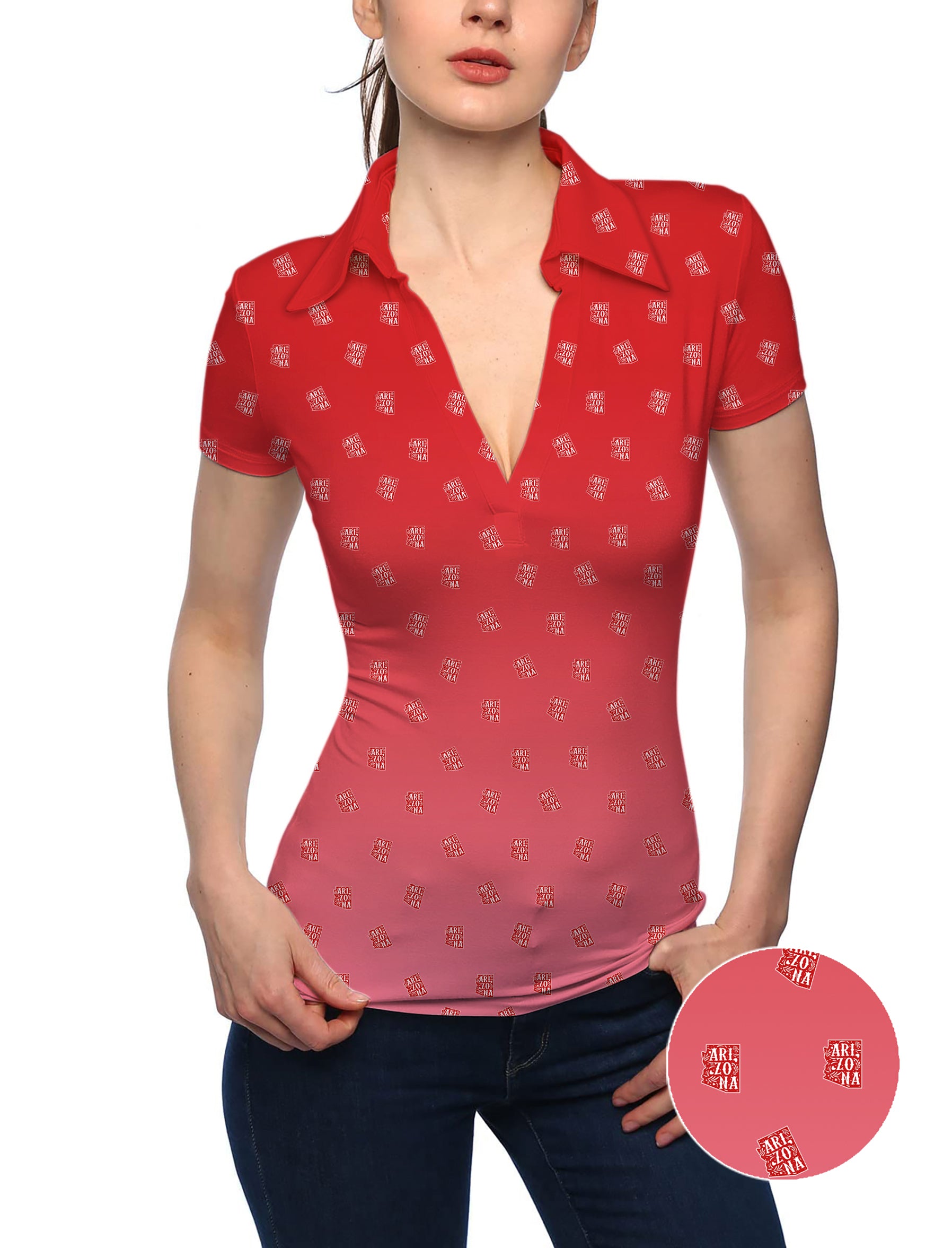 Women's Red Arizona V Neck Golf Polo