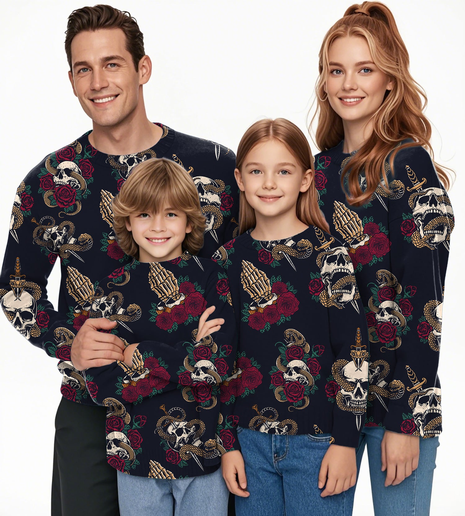 Halloween Snake Skeleton Crewneck Pullover Ugly Sweater Men Women boy girl family