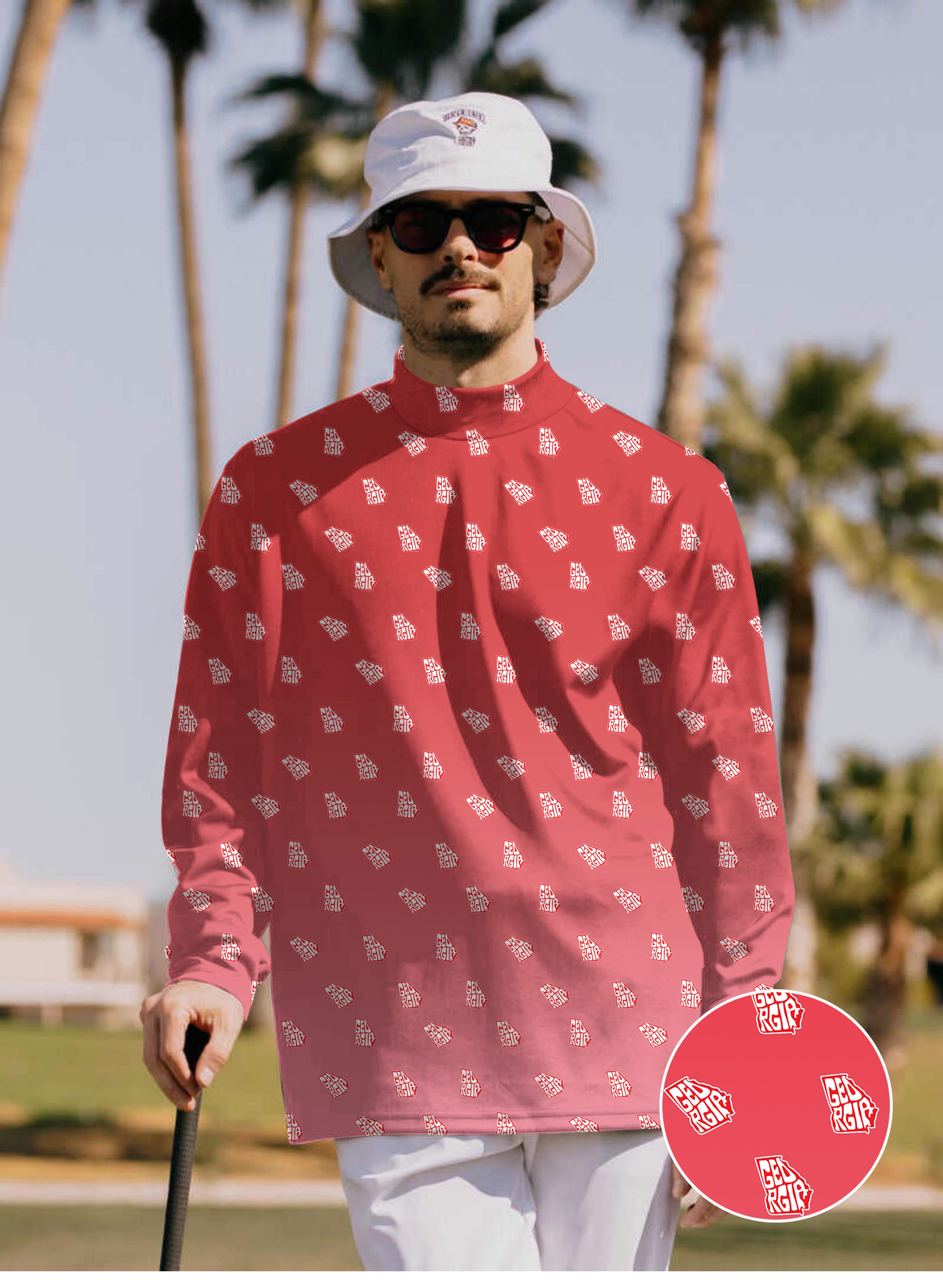 Men's Red Georgia Mock Neck Long/Short Sleeve Golf Tops