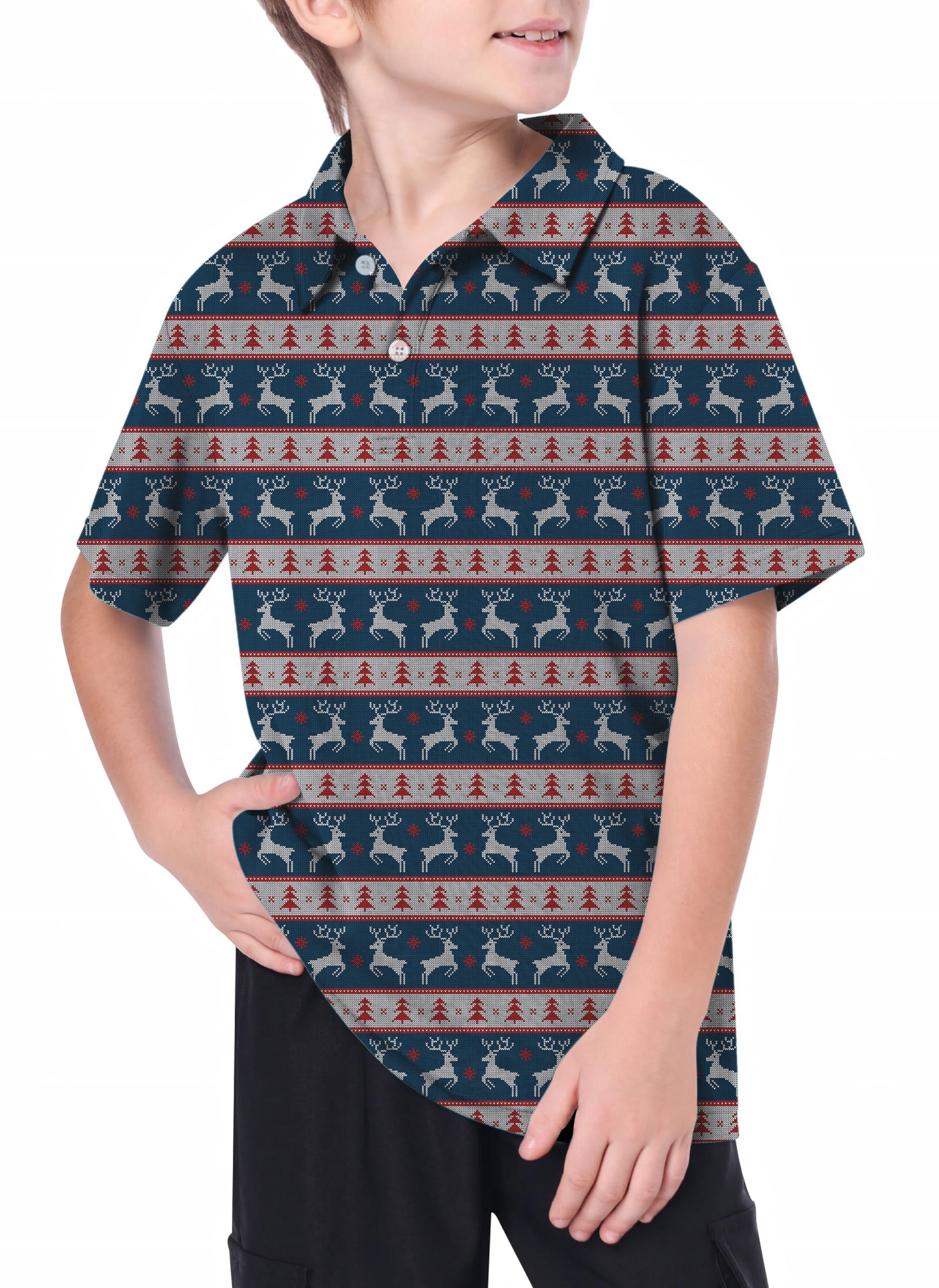 Youth Christmas Elk Golf Polo