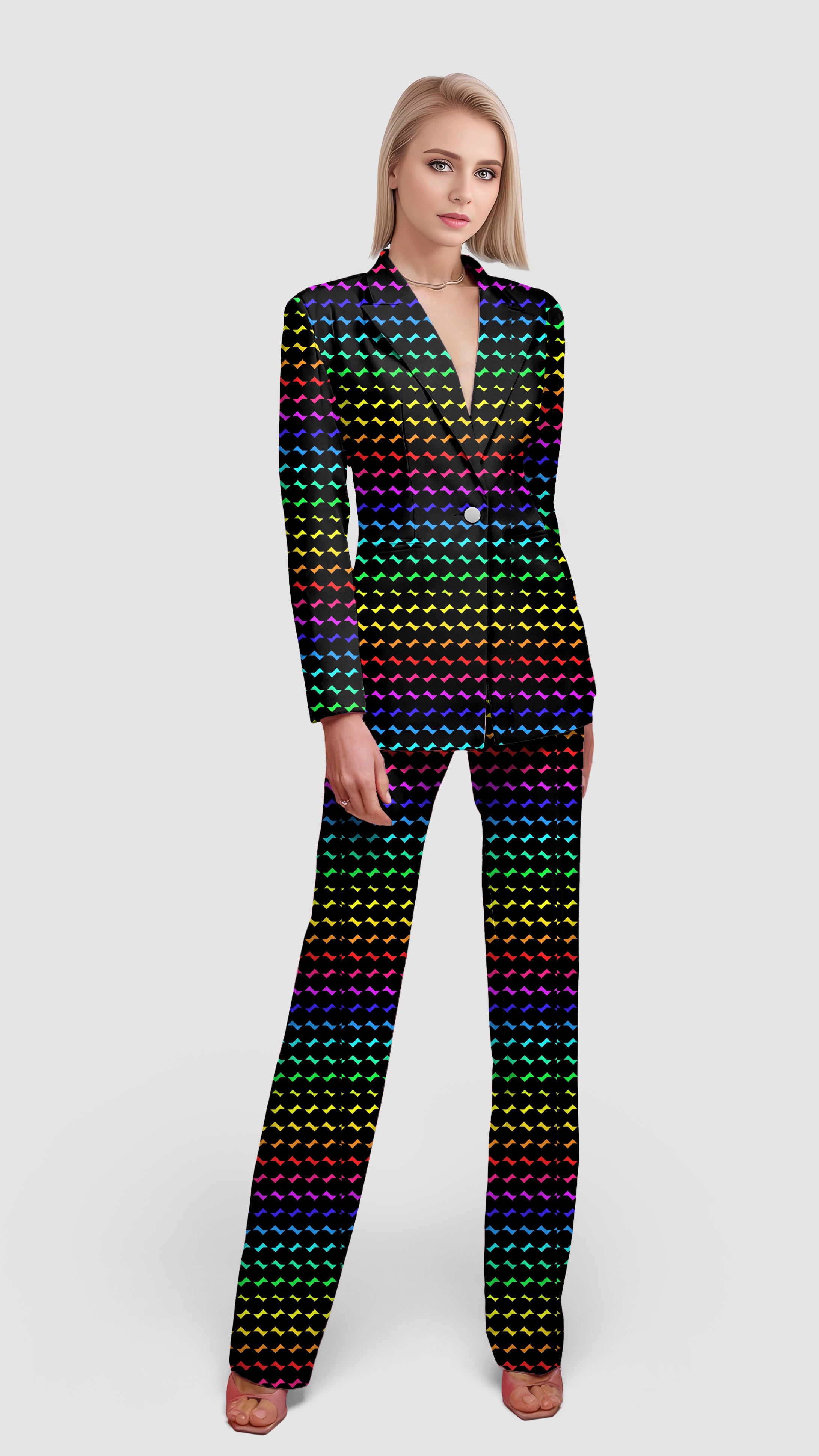 Gradient color-Women's Blazer Casual Work Office Blazer Suit set