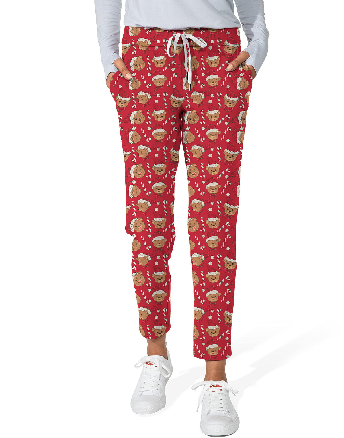 Red Christmas Teddy Bear Women's 7/8 Stretch Ankle Golf Pants
