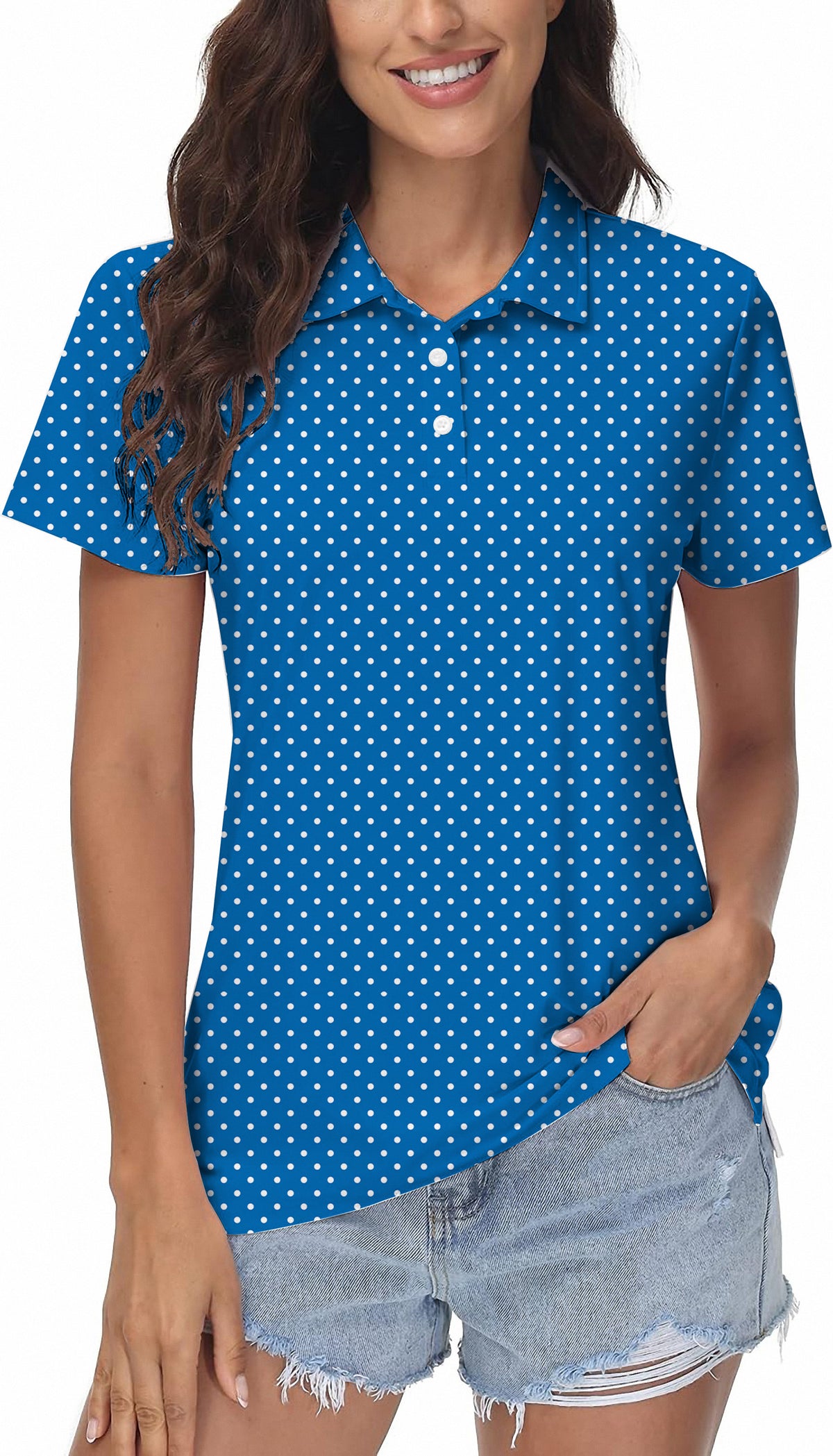 Sky blue with white polka dots Women's Golf Polo