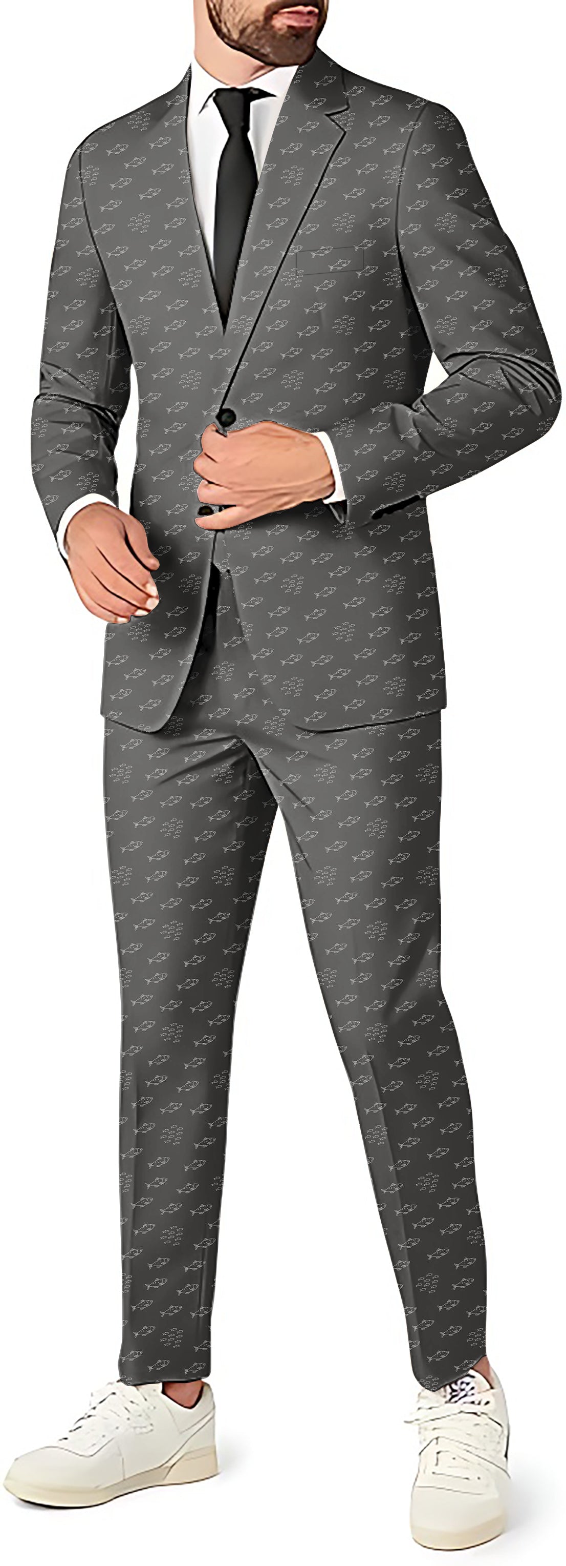 Minimal Fish Sketch Men's Party Costumes-Theme Party 2 or 3pcs Suit set-Blazer Pants & Vest
