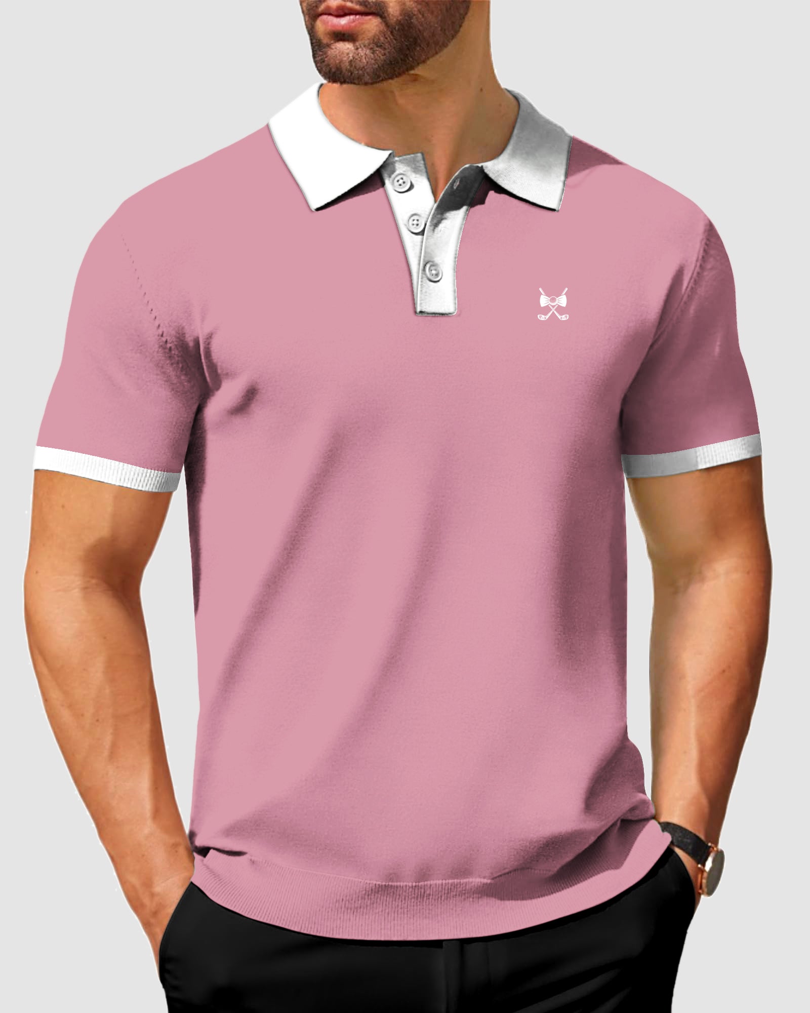 Men's Pink White Hamster Golf Polo