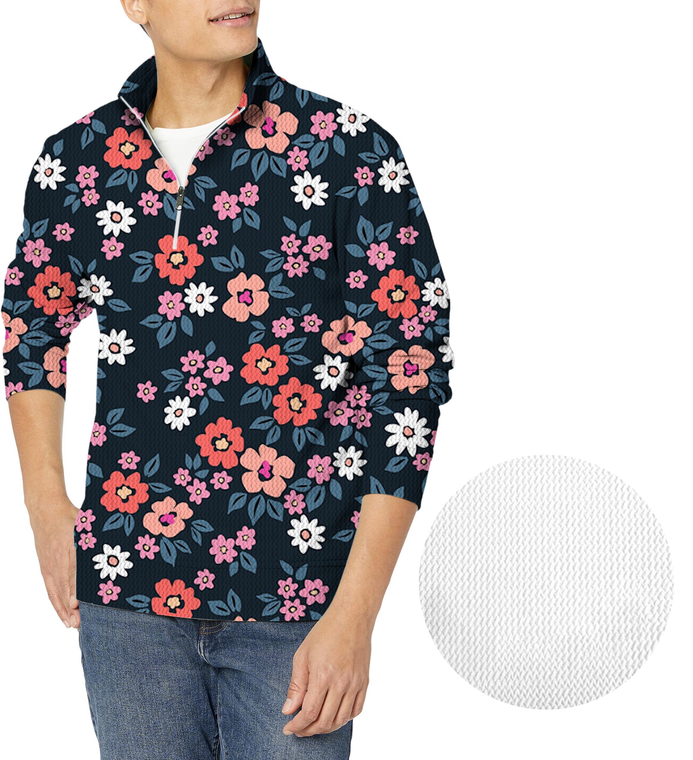 Vintage Floral-Men's Golf Waffle Zipper Pullover