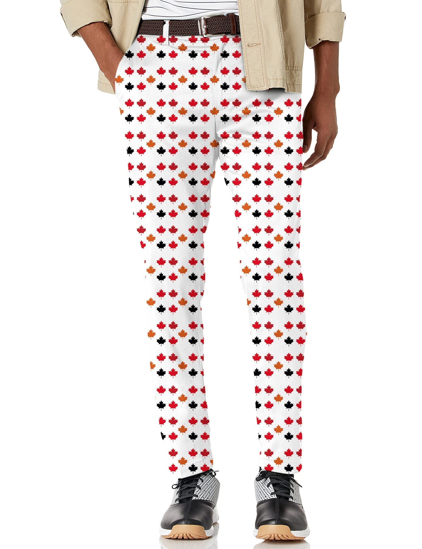 Men's Canada Four Color Maple Leaves stretch golf pants with moisture-wicking fabric and active waistband