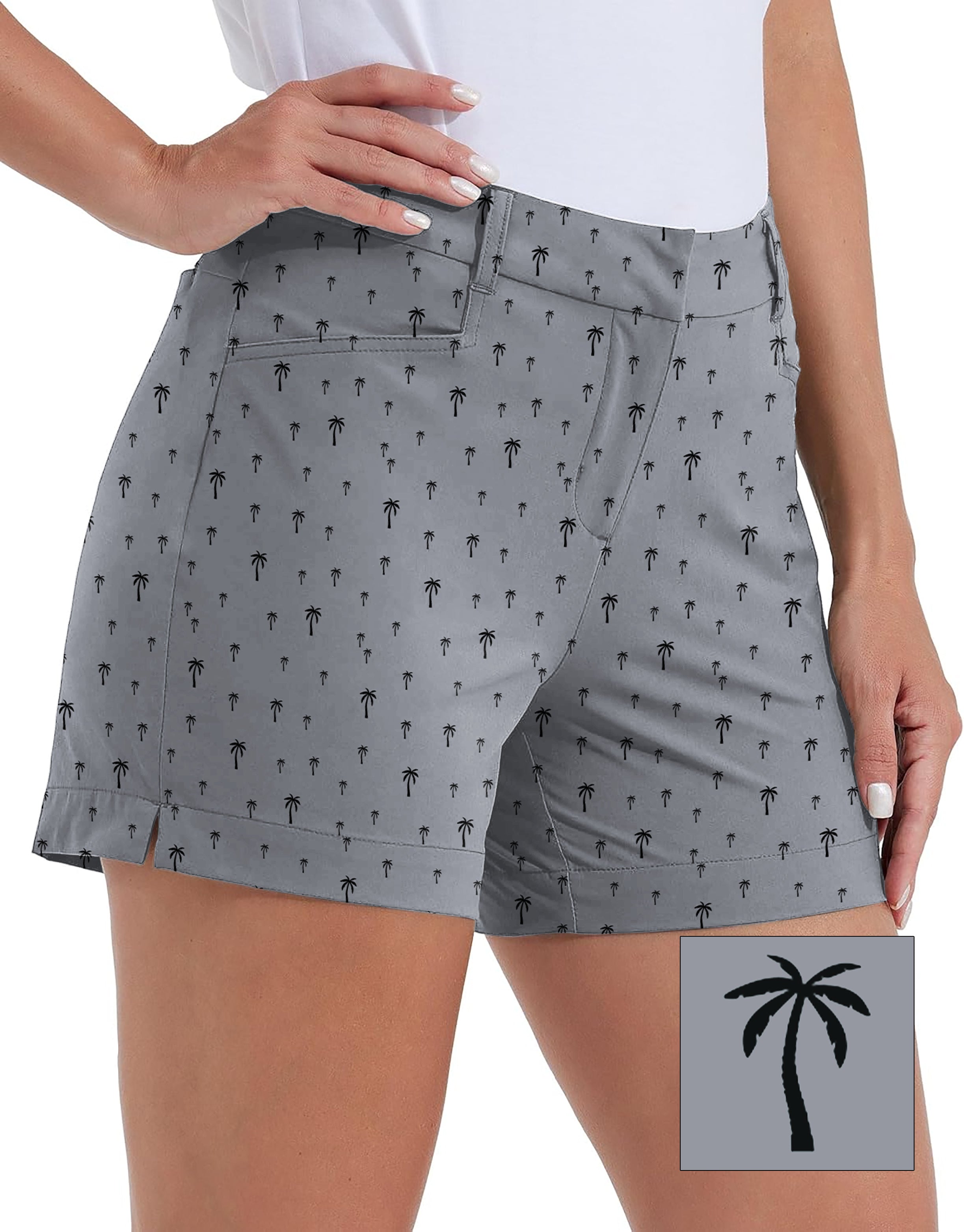Women's Coconut Palm Custom quick-drying golf shorts with black palm tree pattern and pockets