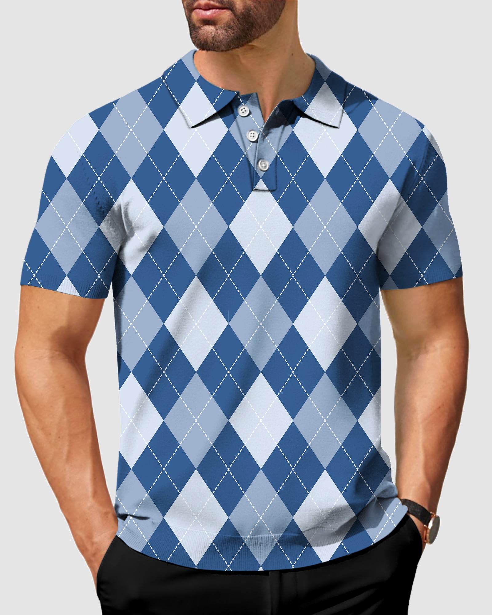 Men's blue Argyle Polo