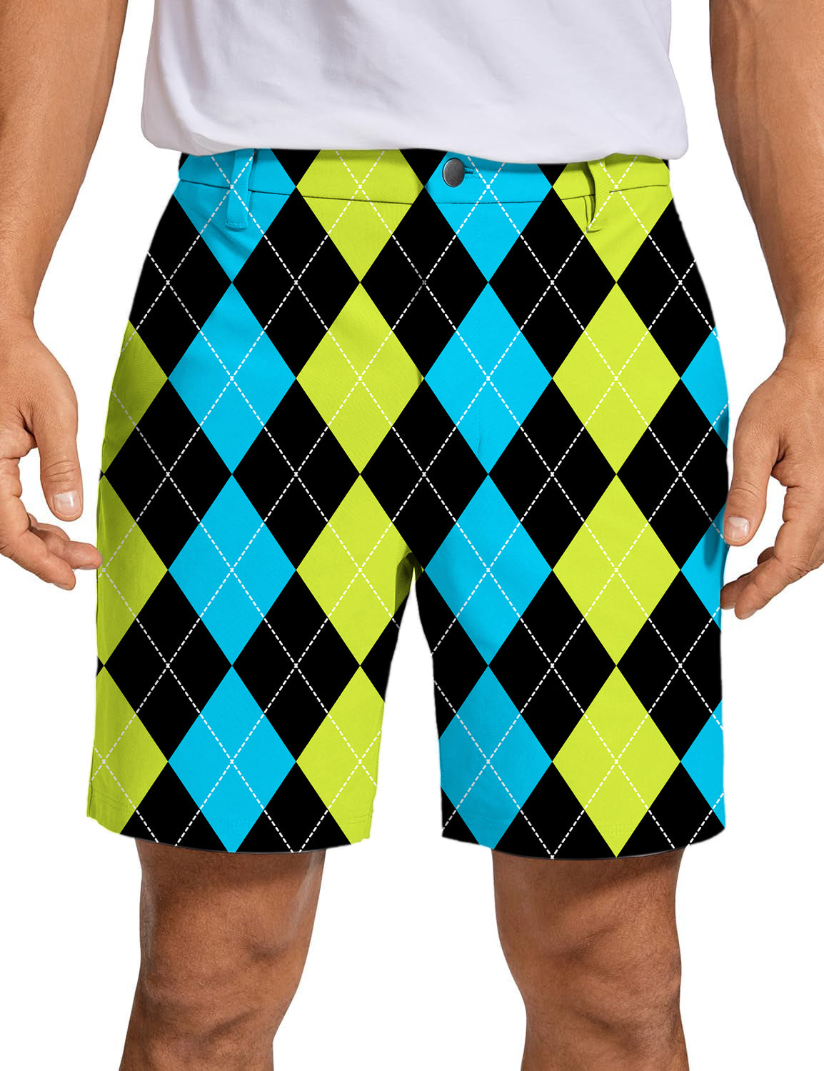 Men's Halloween Black Green Blue Argyle Golf Shorts