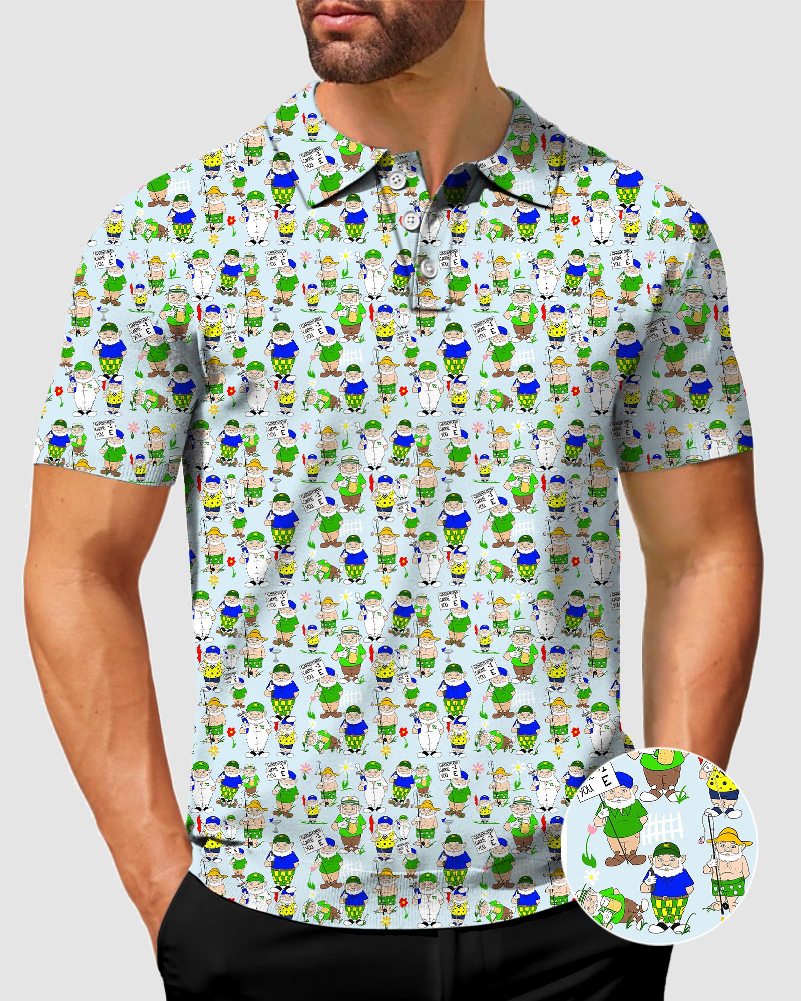 Men's Gnome Garden Open Designer style Polo
