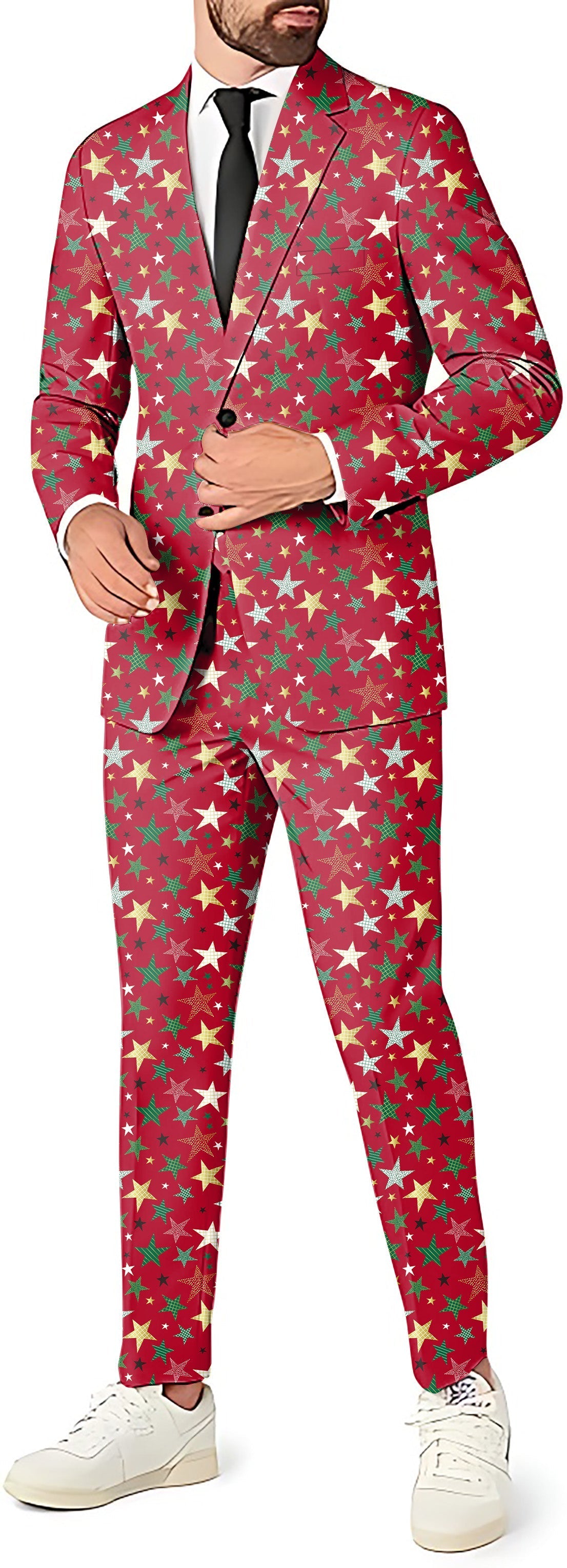 Colorful Stars Christmas men's party blazer and pants suit set with star pattern