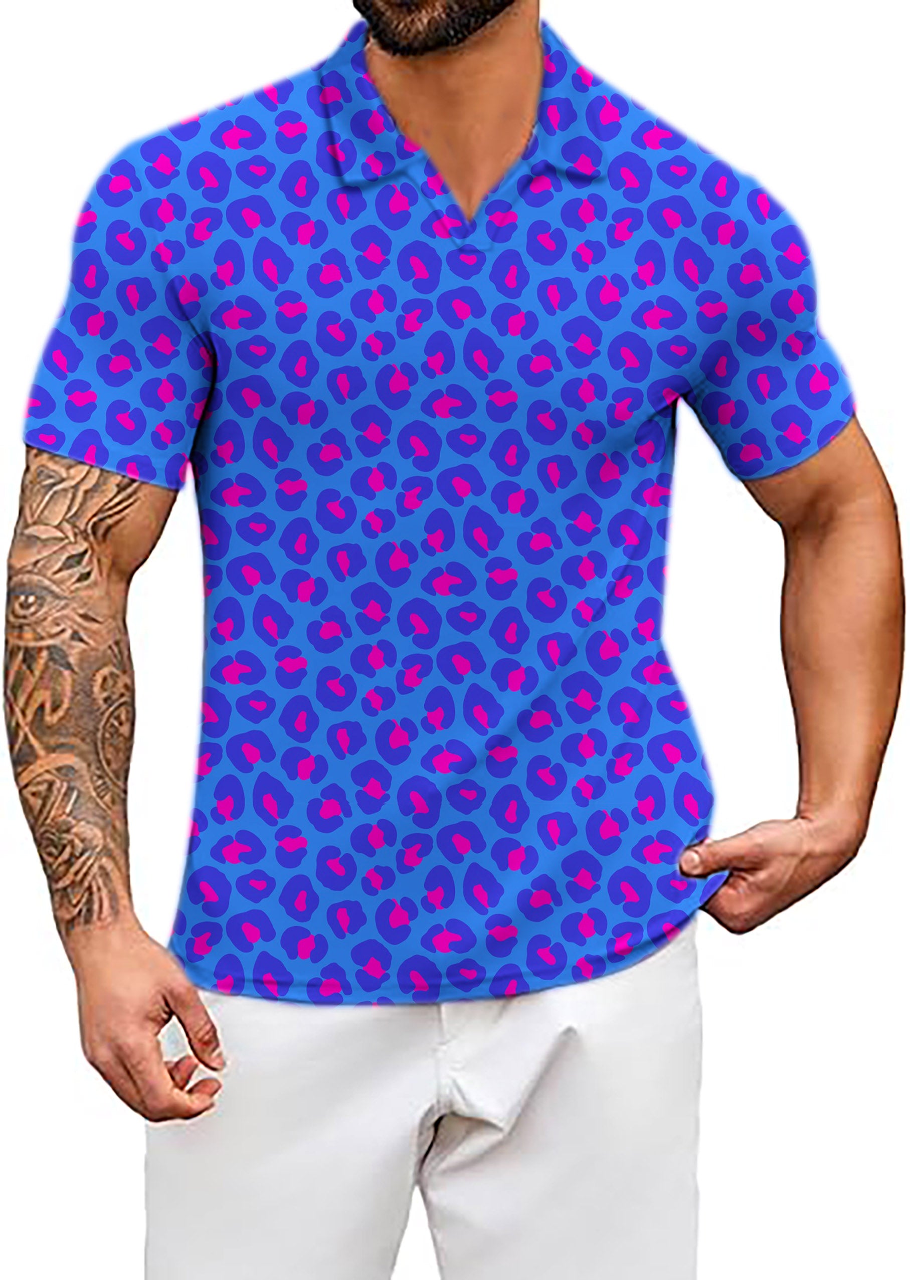 Men's Fluorescent V Neck Golf Polo Shirts
