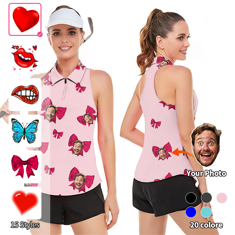 Valentine's Day Custom Photo Face Custom Color Pink Love Women’s Sleeveless Golf Tank Top Shirt Polo