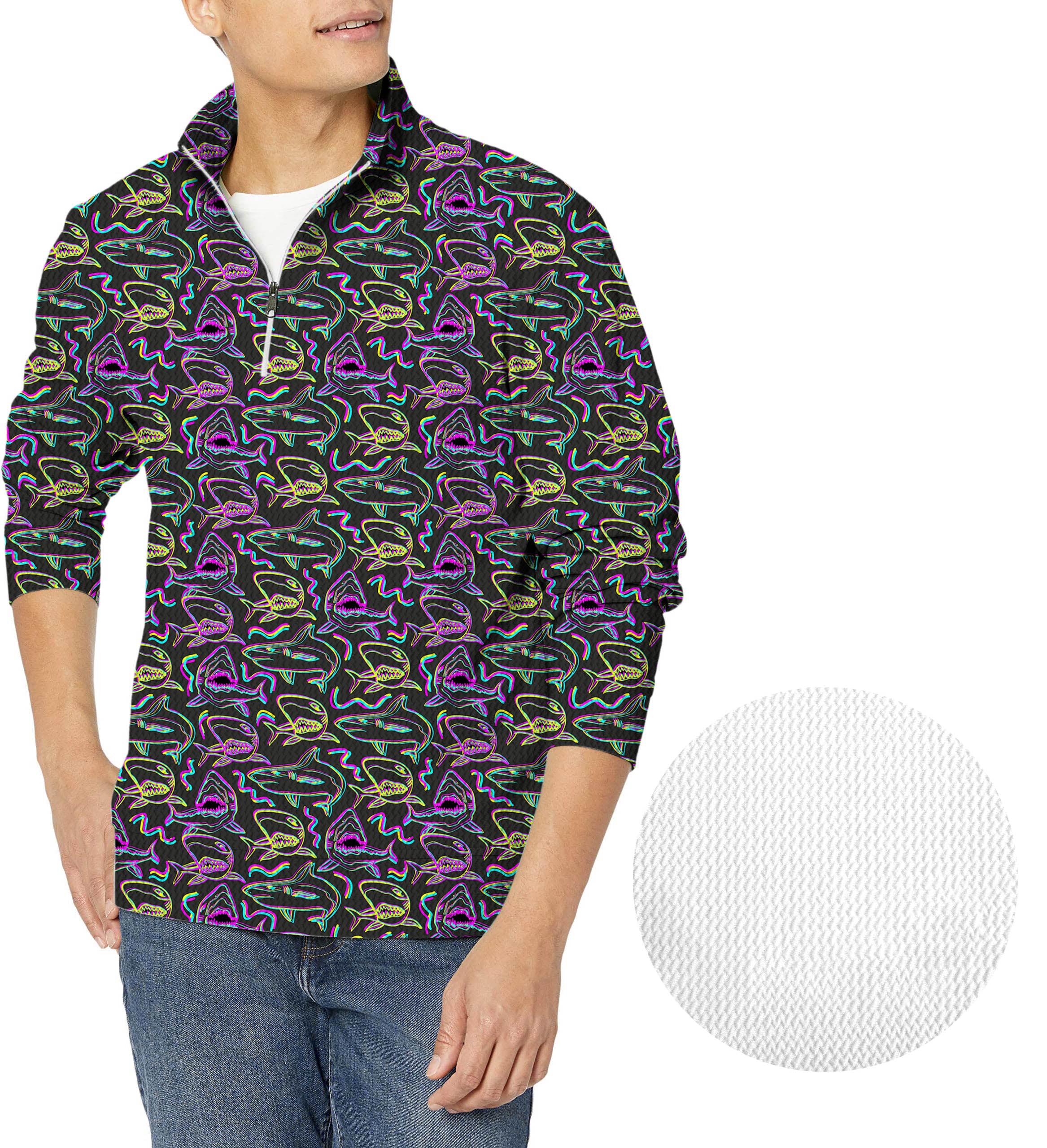 Neon Sharks-Men's Golf Waffle Zipper Pullover